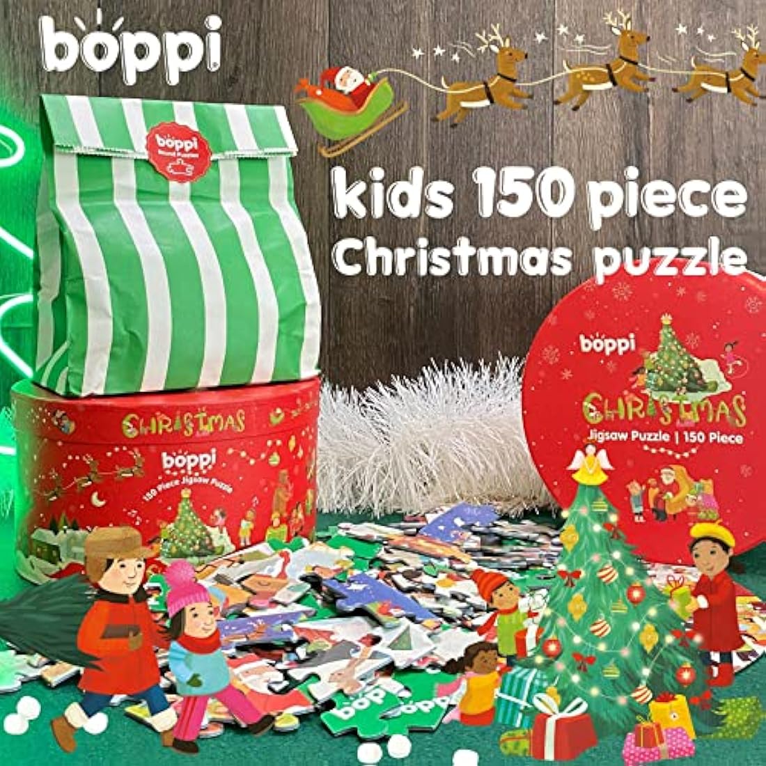 Boppi 150 Piece Round Christmas Jigsaw Puzzle for Kids - Recycled Card