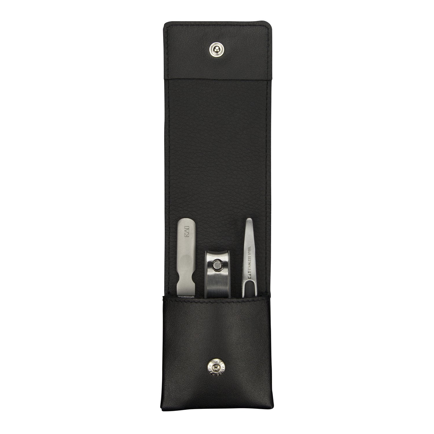 Kai 3-Piece Stainless Steel Nail Care Kit with Black Leather Case