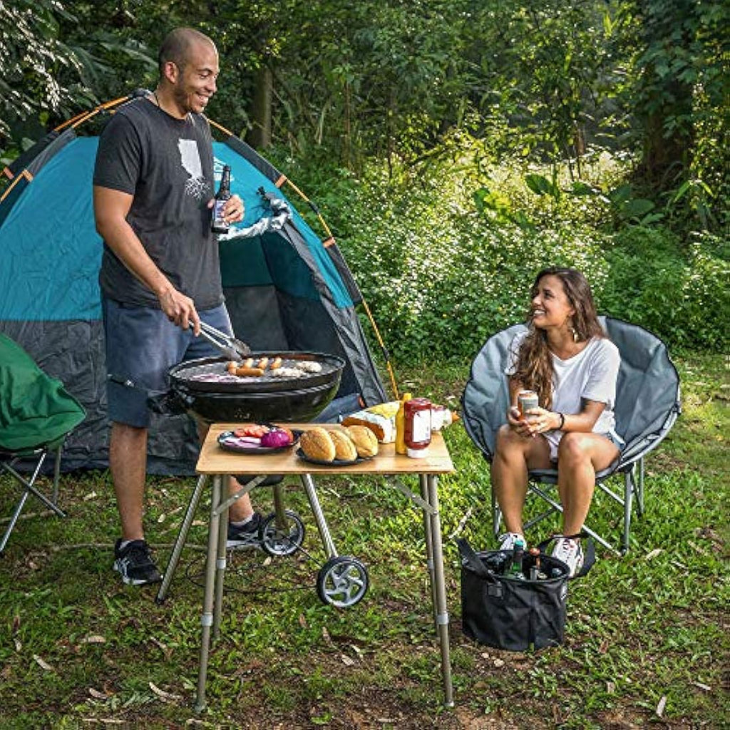 Navaris Bamboo Folding Camping Table | Height Adjustable Outdoor Desk