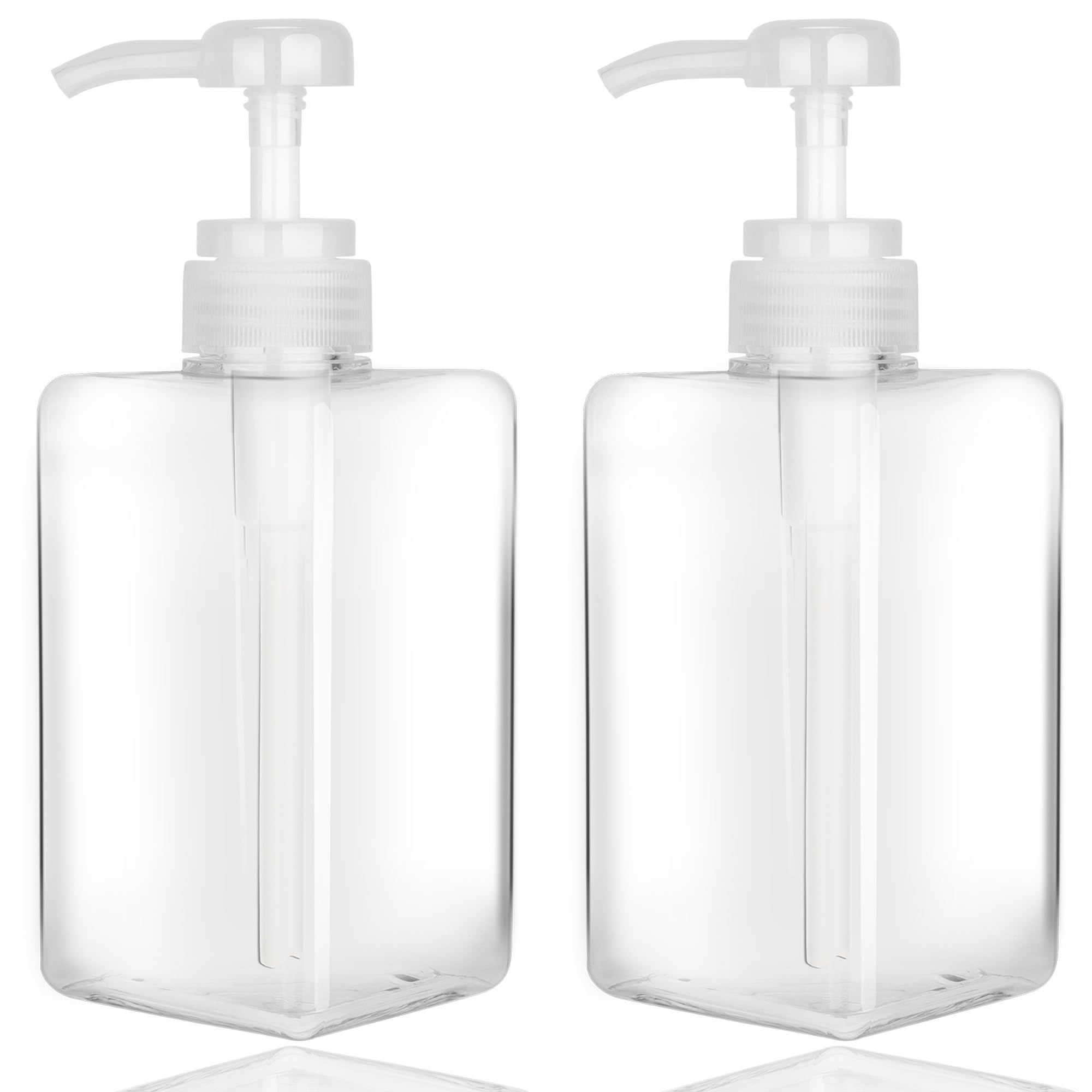 Jansburg 450ml Refillable Pump Bottle Dispenser | 2-Pack Square Plastic