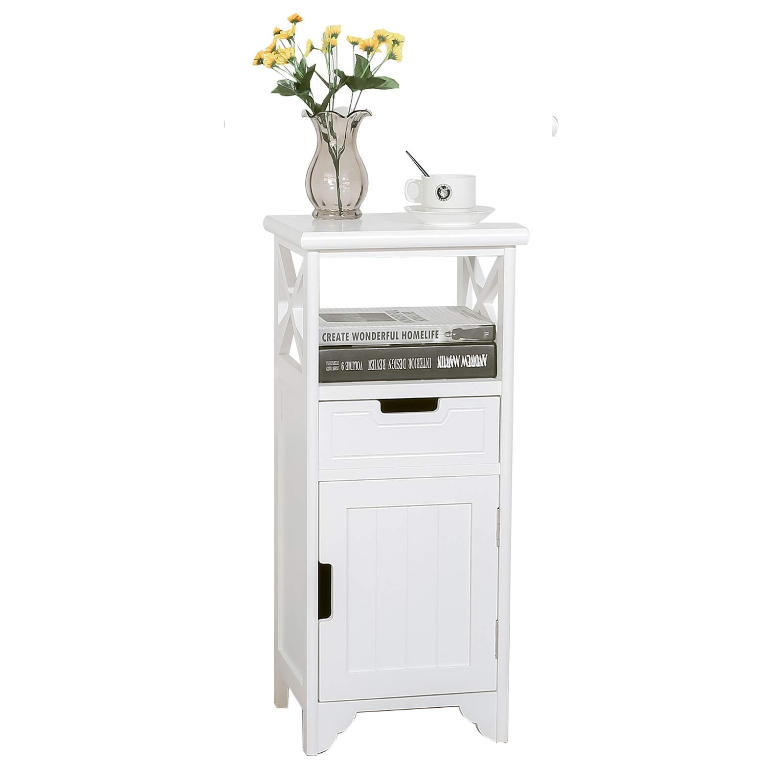 Pre-Assembled Tall Nightstand – 30 Inch White Slim Side Table