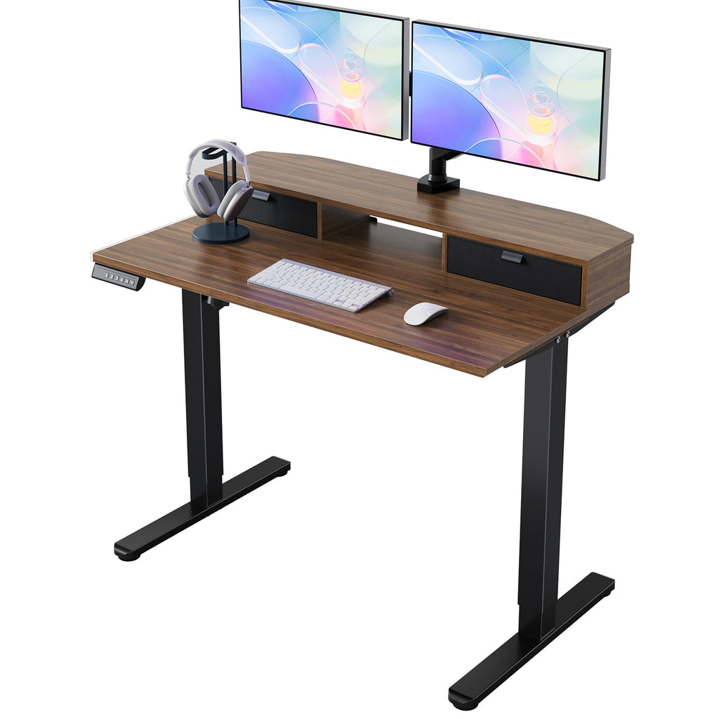 HUANUO Standing Desk with Drawers, 100x60cm, Walnut - image 1