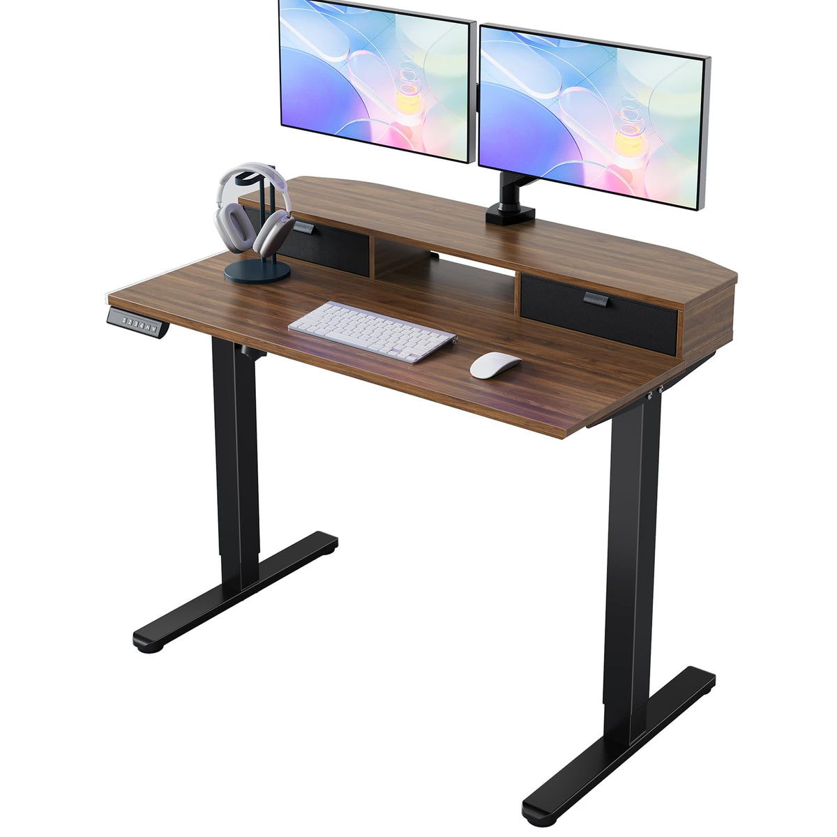 HUANUO Standing Desk with Drawers, 100x60cm, Walnut - image 1