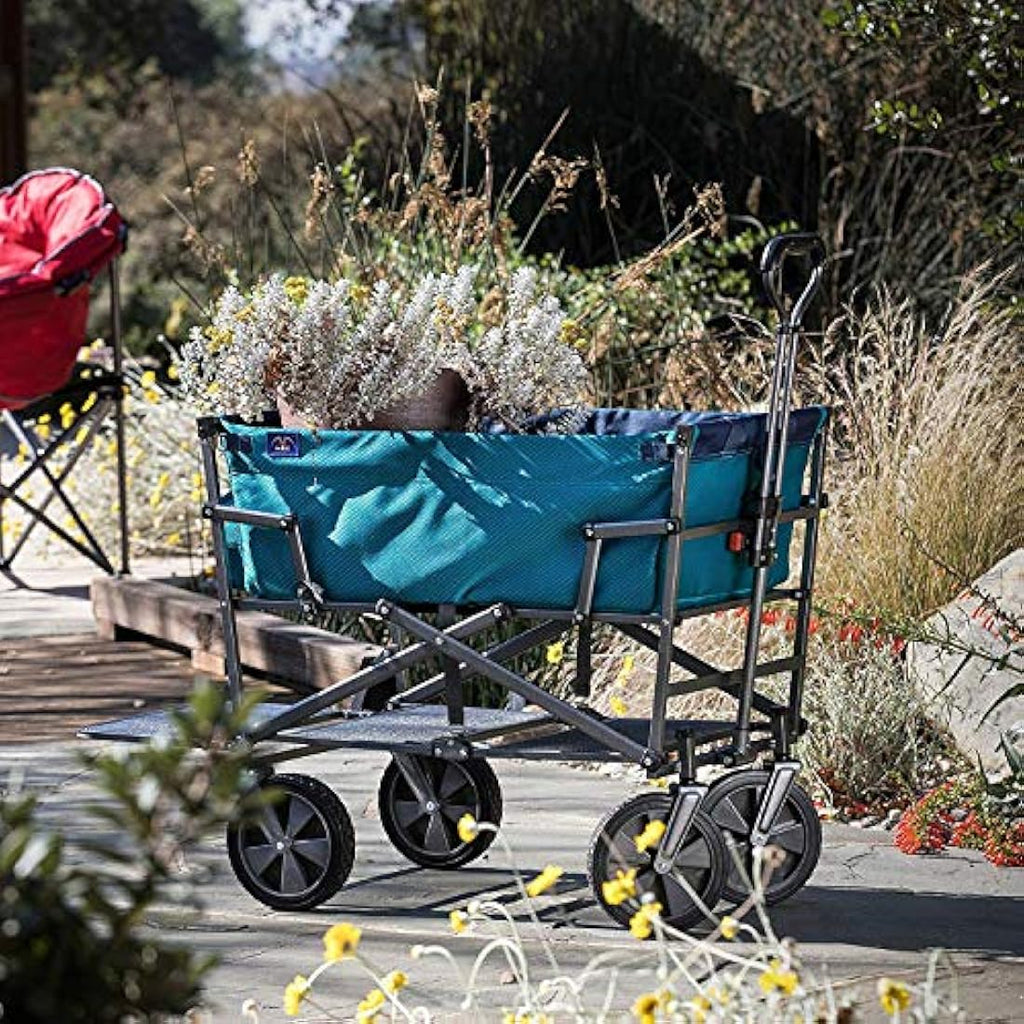MacSports Double Decker Folding Wagon – Heavy Duty Utility Cart, Teal