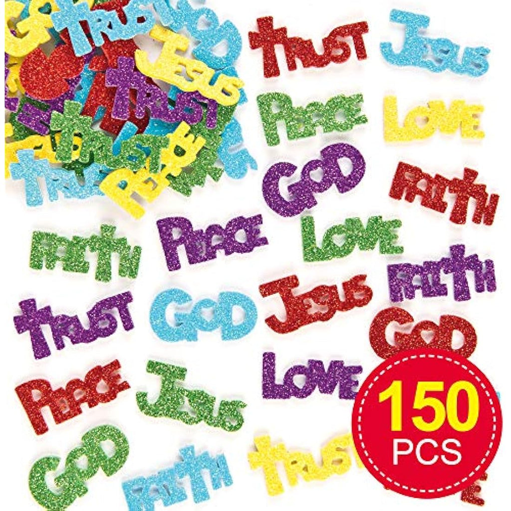 Baker Ross Glitter Foam Stickers – Self-Adhesive Craft Shapes, 150 Pack