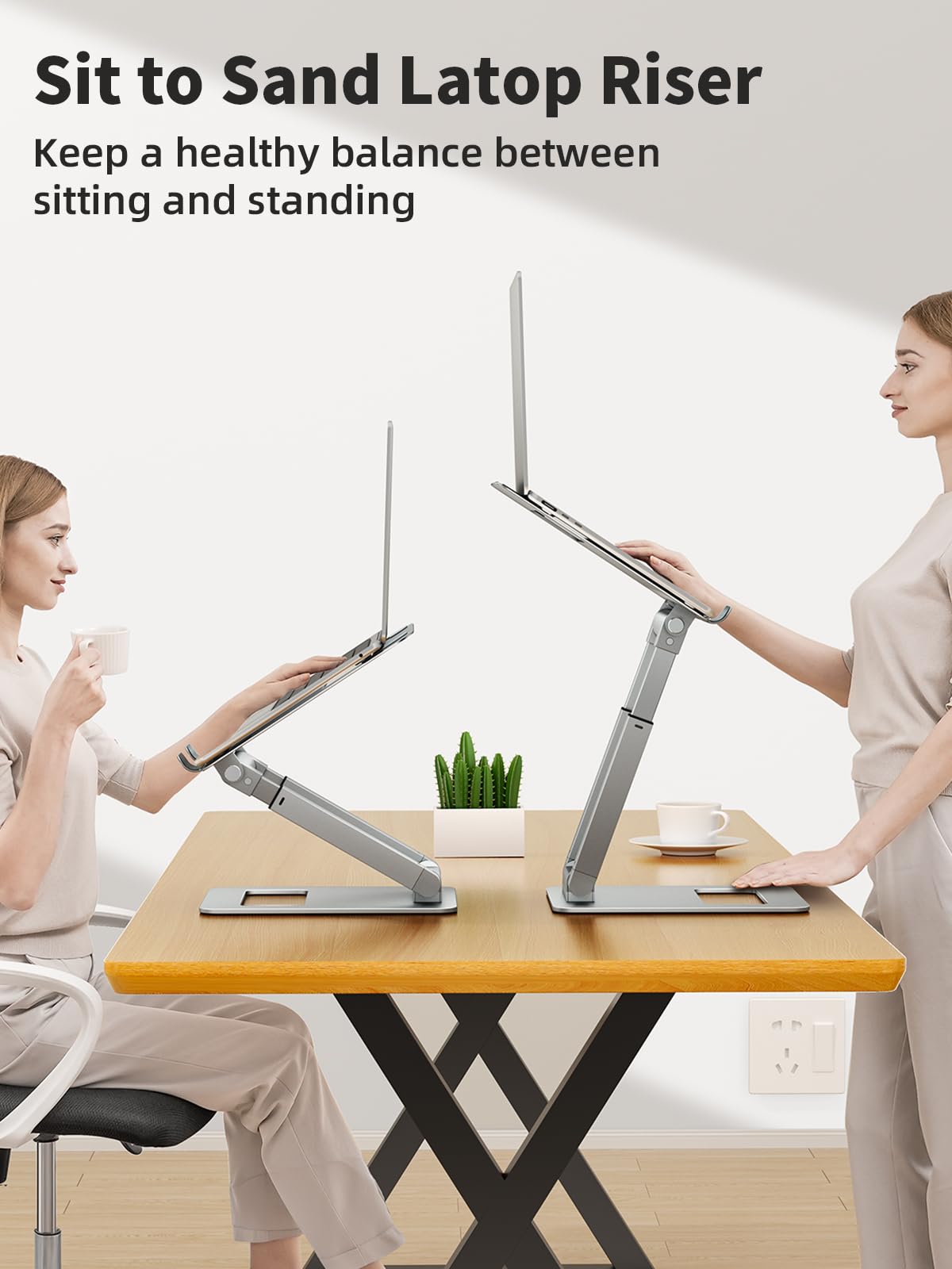 Ergonomic Laptop Stand – Adjustable Aluminum Sit Stand Riser
