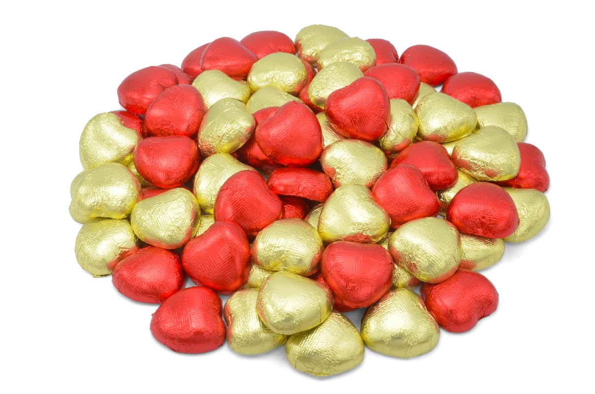 Wyeland Confectionery Milk Chocolate Hearts - Red & Gold Foil - 100 Pack
