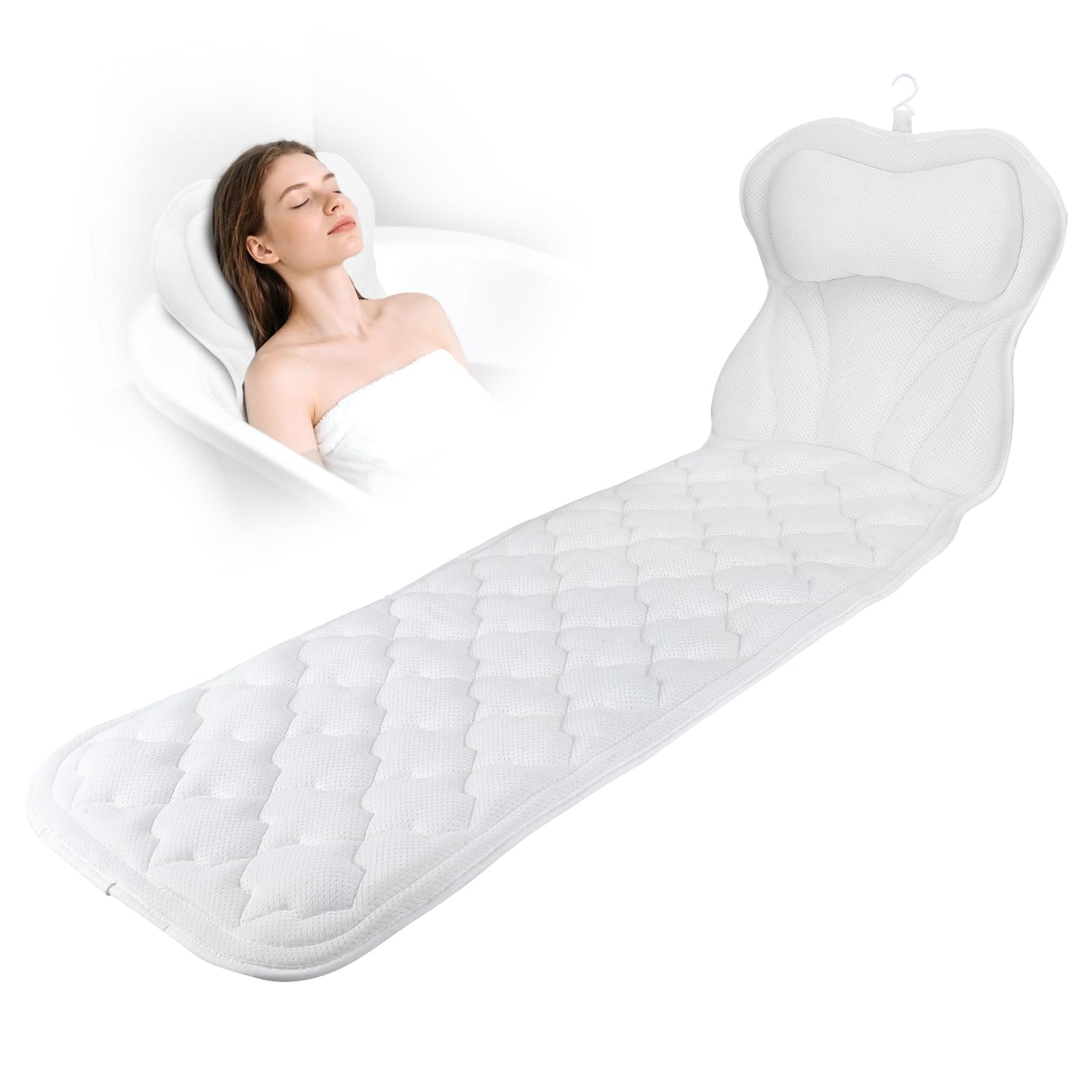 Full Body Bath Pillow - 5D Air Mesh Mat with 16 Suction Cups