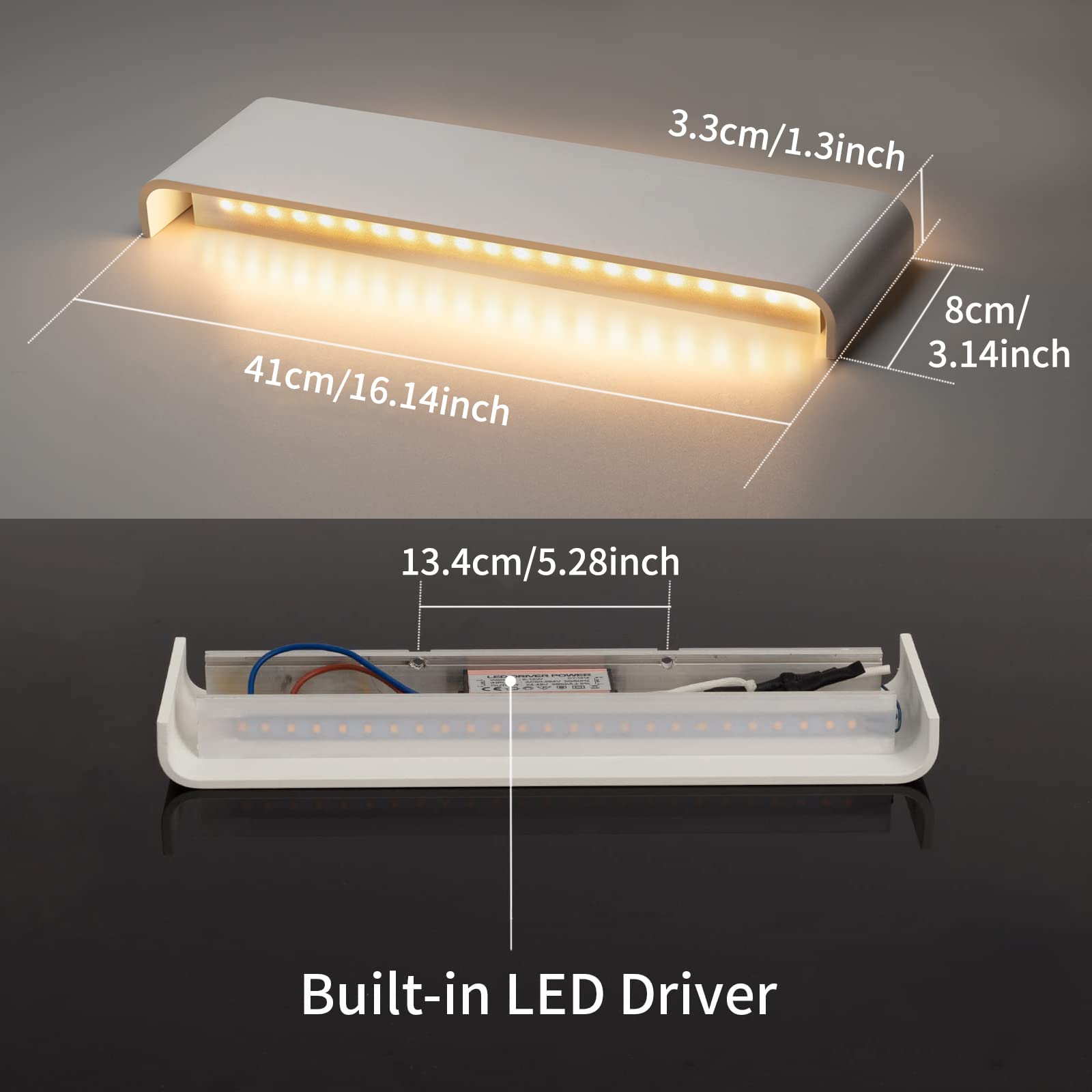CANMEIJIA 2-Pack LED Wall Lights - 16W Modern Aluminum Indoor Sconce 3000K