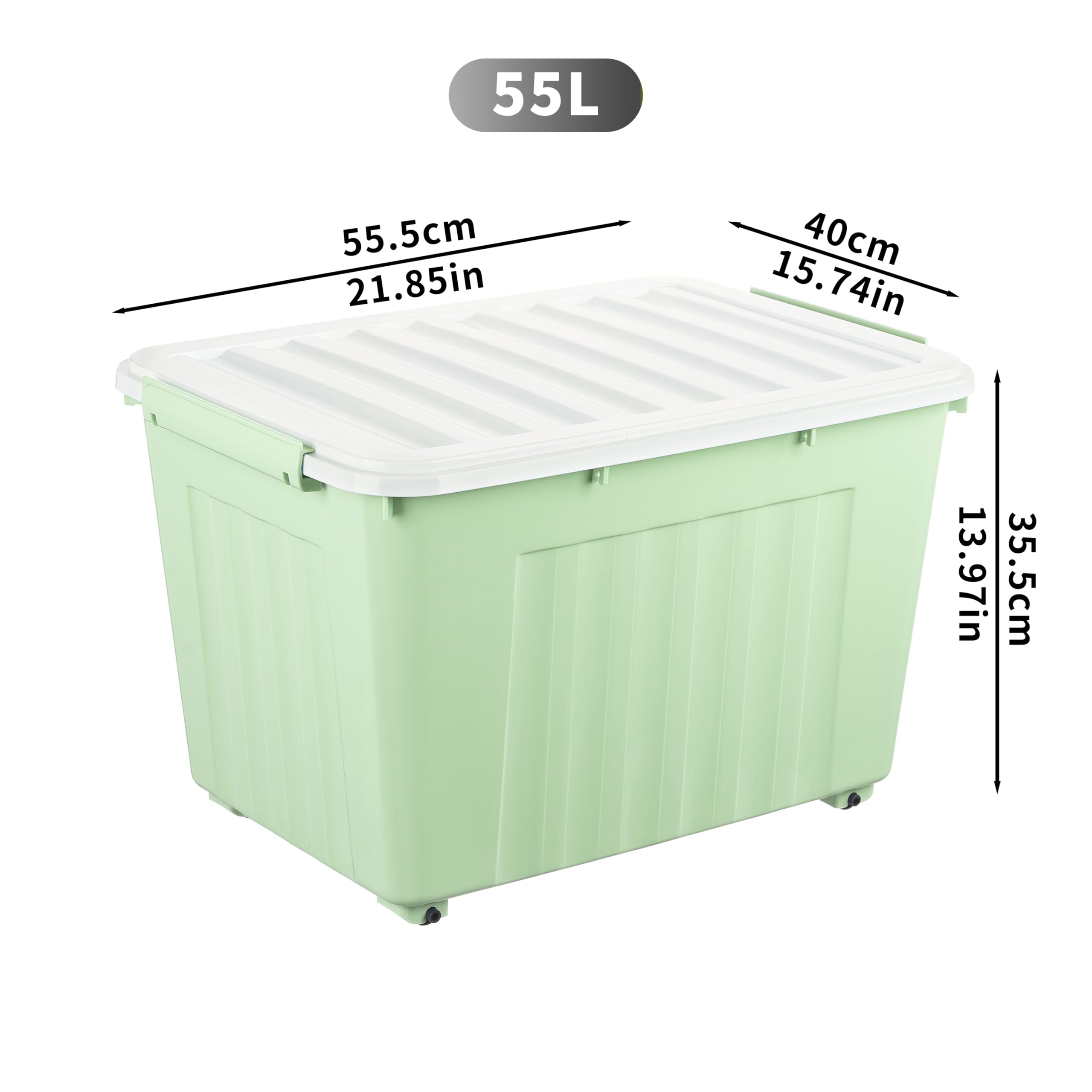 Cetomo 55L Plastic Storage Boxes with Wheels – Stackable 3-Pack, Green