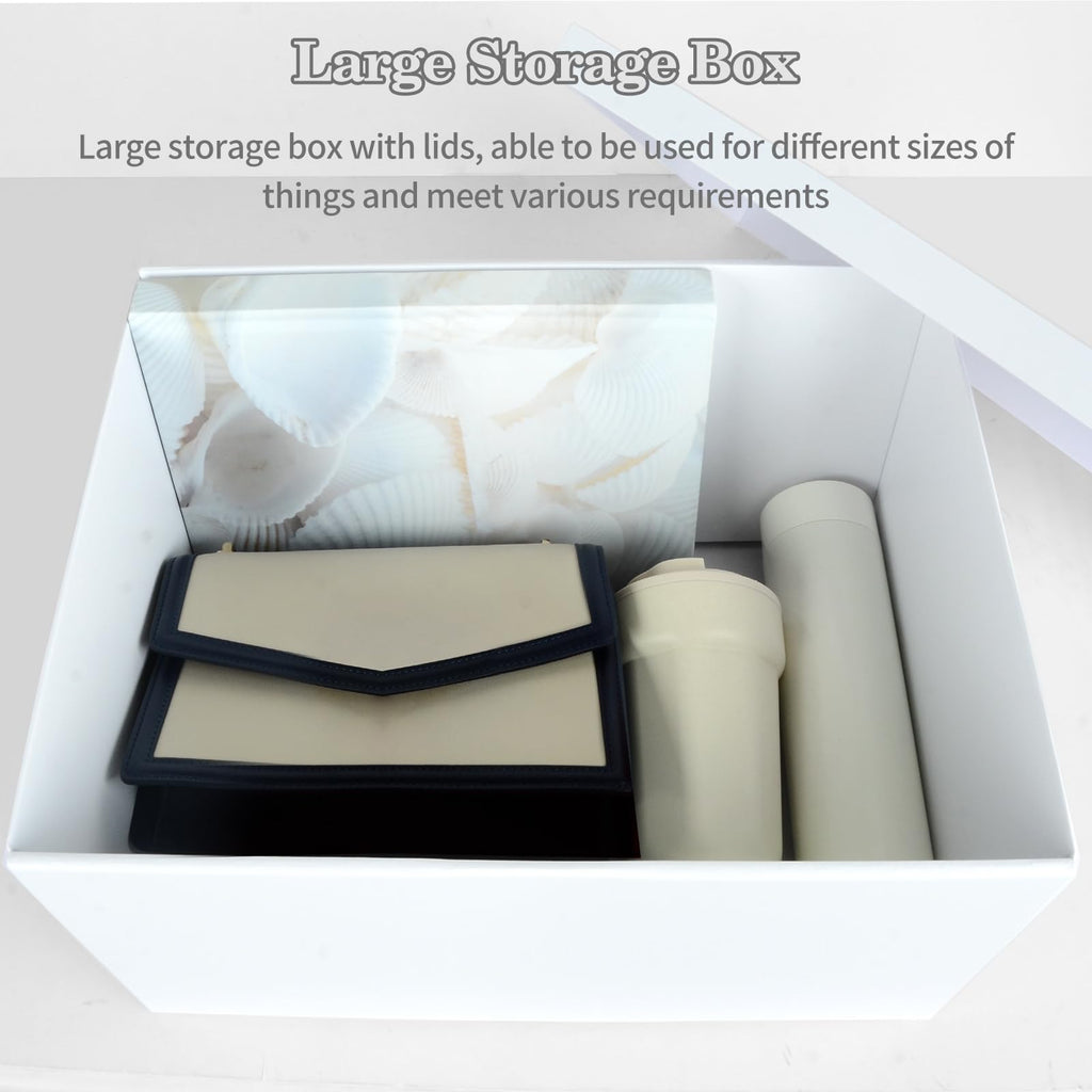 KISPATTI Storage Box, White Storage Boxes with Lids 38 x 28 x 19 cm Large Storage Box with Ribbon Cardboard Storage Boxes for Home Bedroom Living - image 3