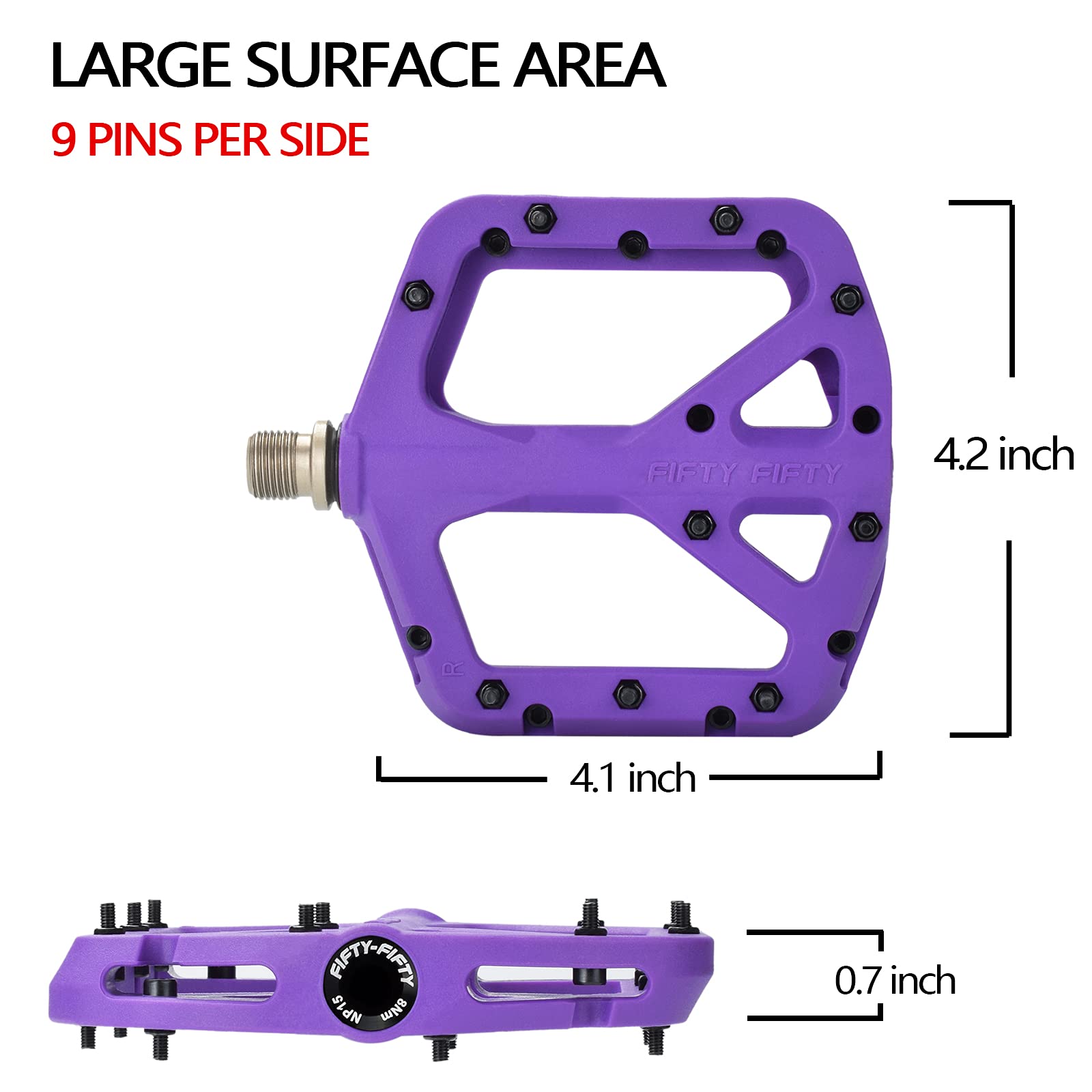 FIFTY-FIFTY MTB Pedals | Nylon Composite 9/16" Wide Flat Platform - Purple