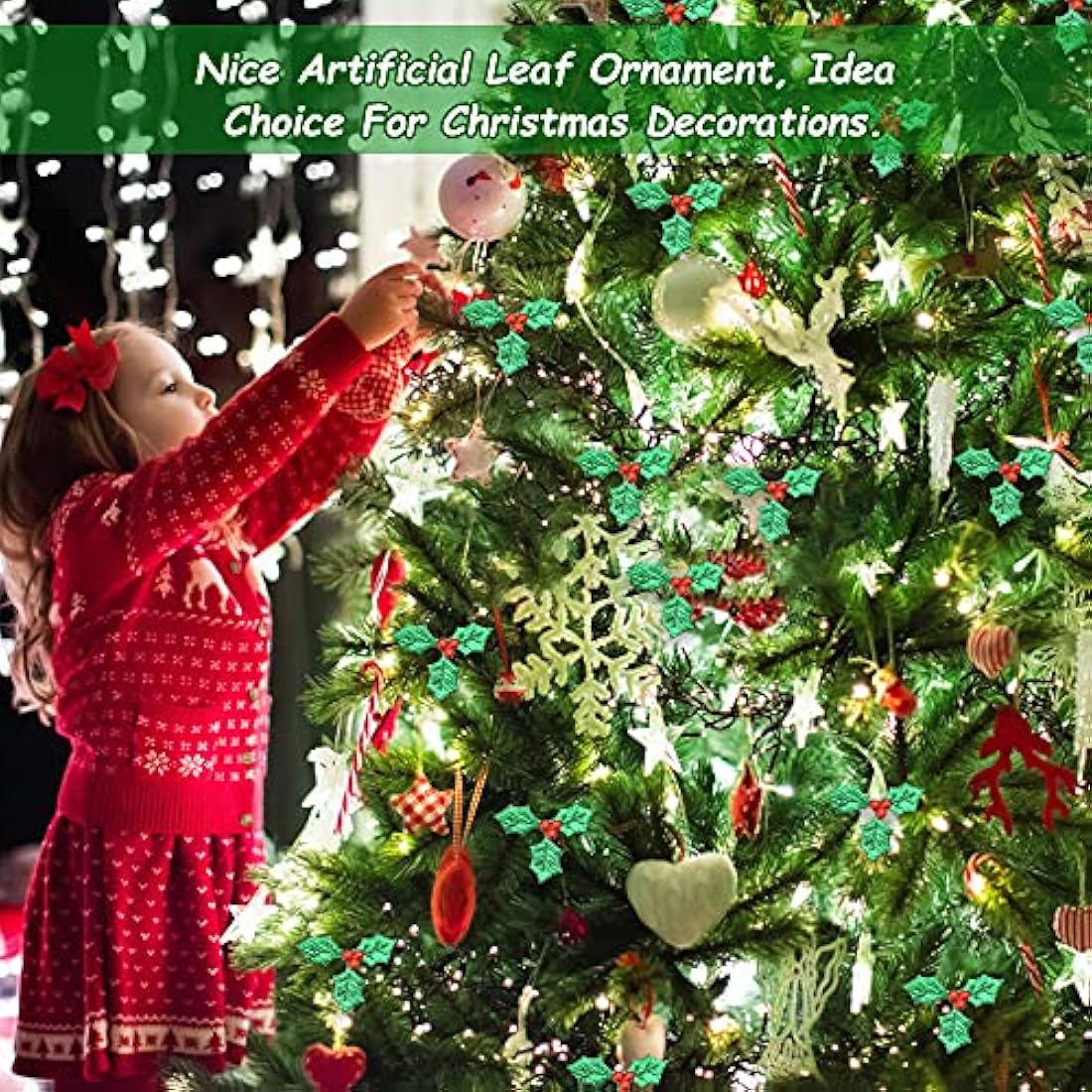 100 Pcs Artificial Holly Berry Leaves for Christmas Crafts
