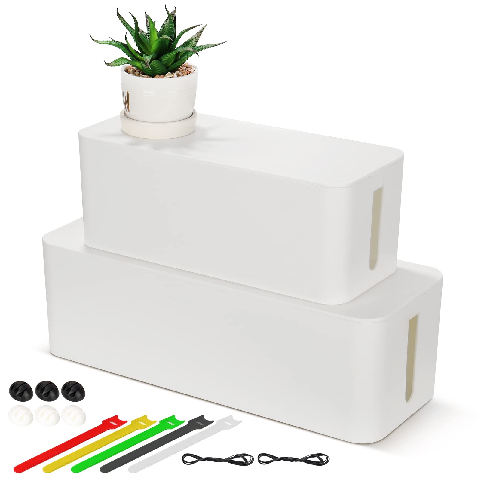 Cable Management Box Set – 2 Pack White ABS Cord Organizer