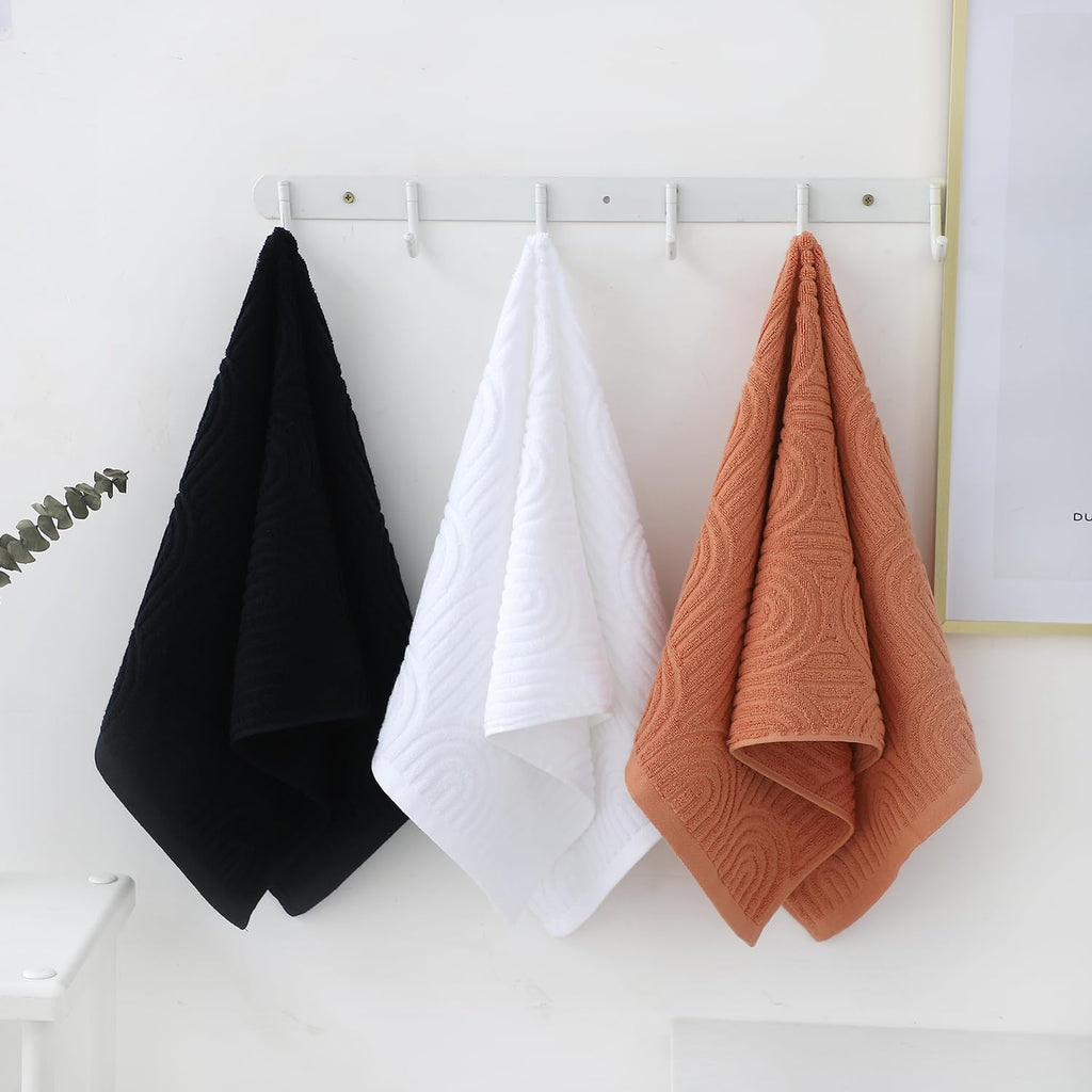 Pidada Hand Towels Set of 4 Striped Pattern 100% Cotton Absorbent Soft Decorative Towel for Bathroom Black