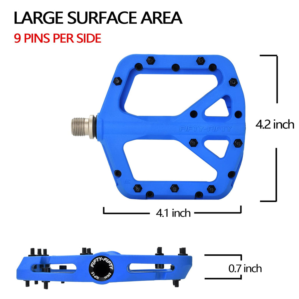 FIFTY-FIFTY MTB Pedals | Nylon Composite 9/16" Wide Flat Platform - Blue