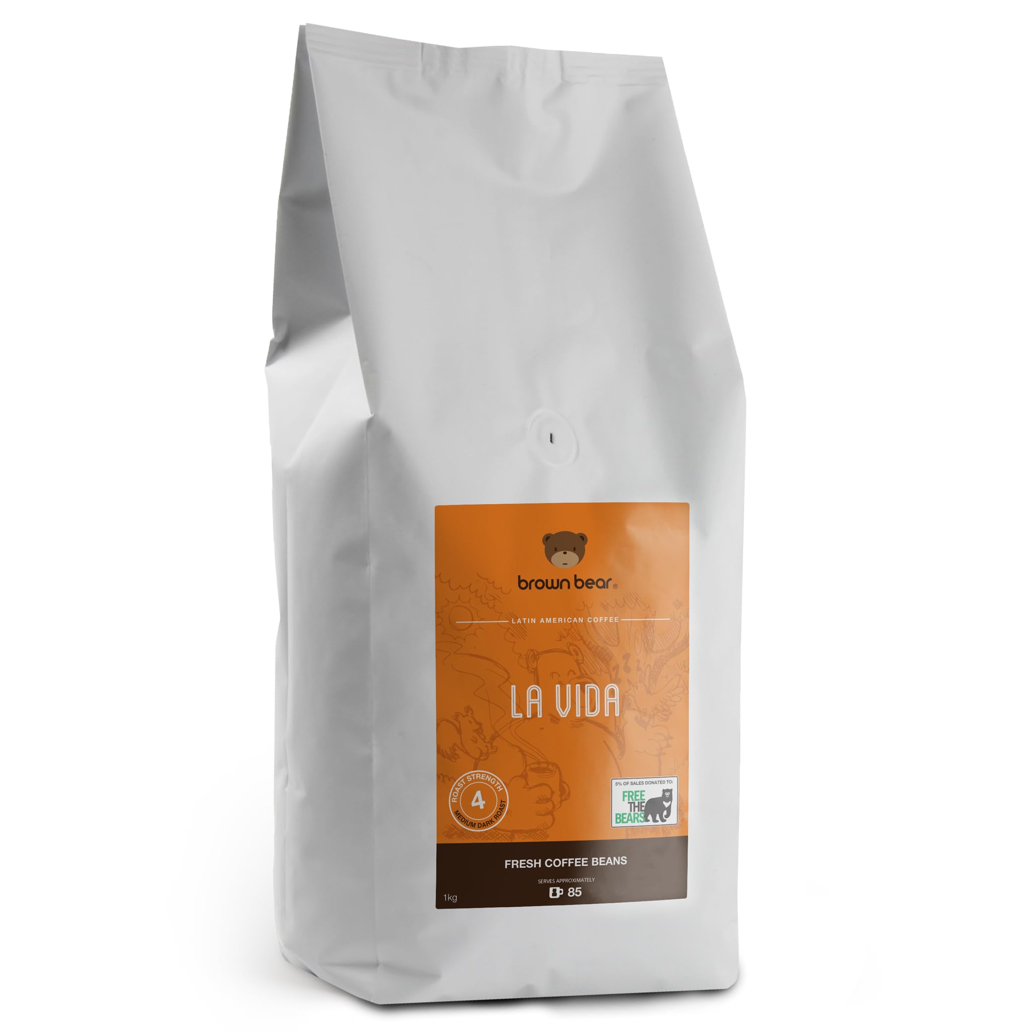 Brown Bear La Vida Espresso Coffee Beans – 1kg Medium Dark Roast