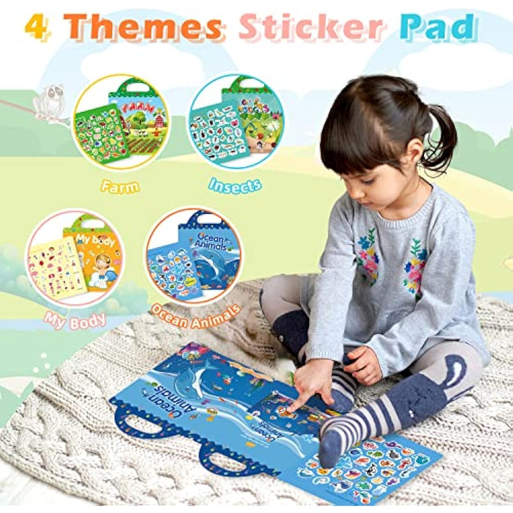 GUYUCOM 4 Pack Reusable Sticker Books | 3D Educational Toddler Toys