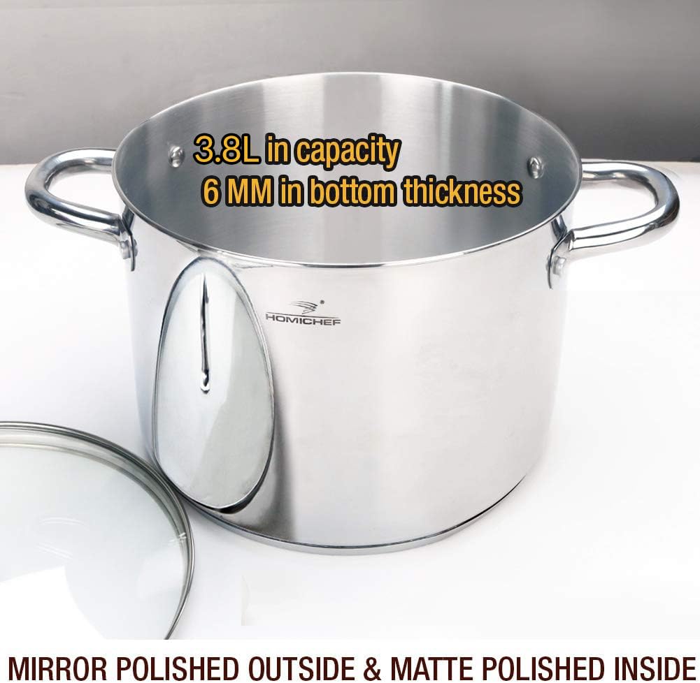 HOMICHEF Nickel Free Stainless Steel Stock Pot with Lid - 3.8L Saucepan