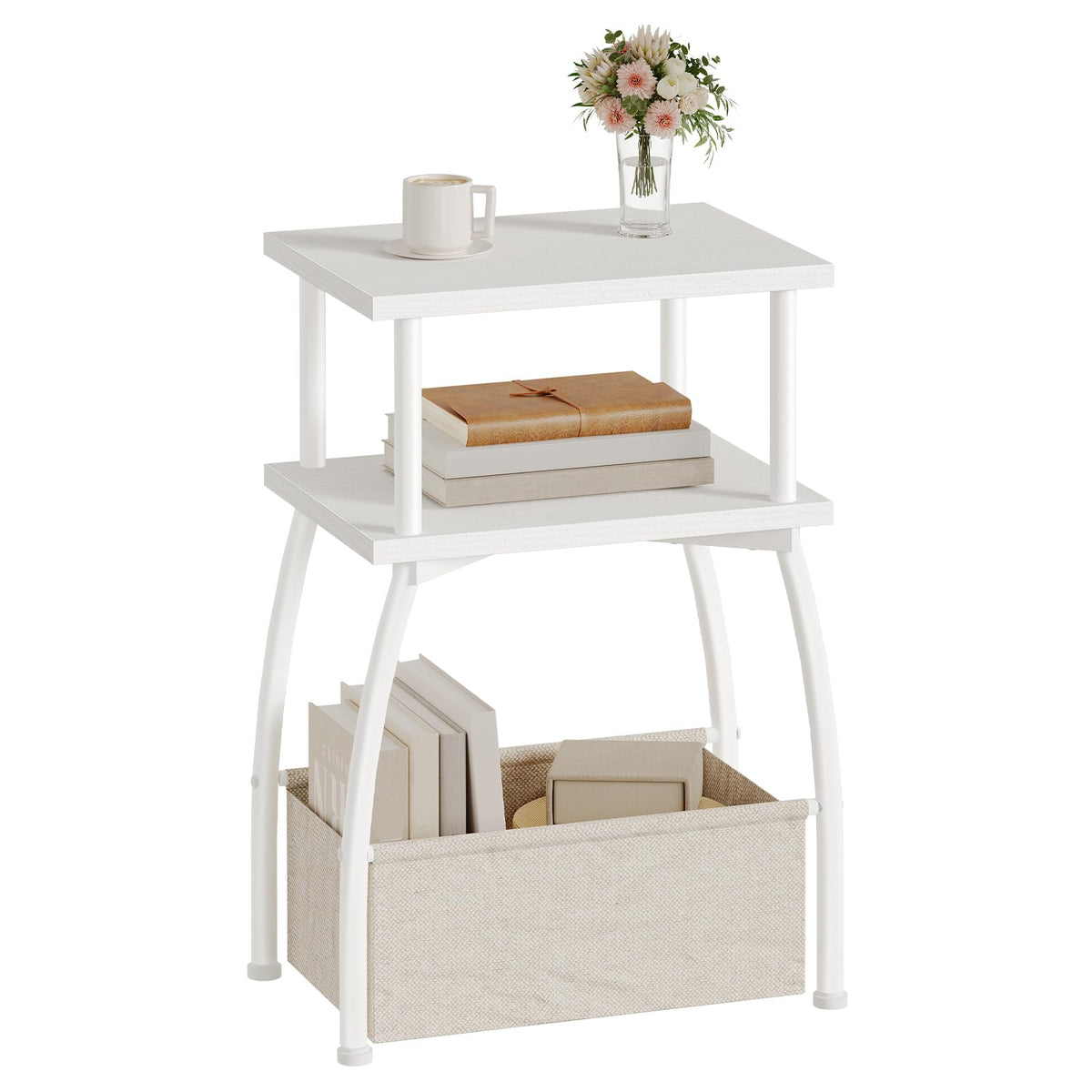 HOOBRO Narrow Side Table, 3-Tier Small Table with Linen Storage Basket, Sofa Side Tables for Small Space - image 1