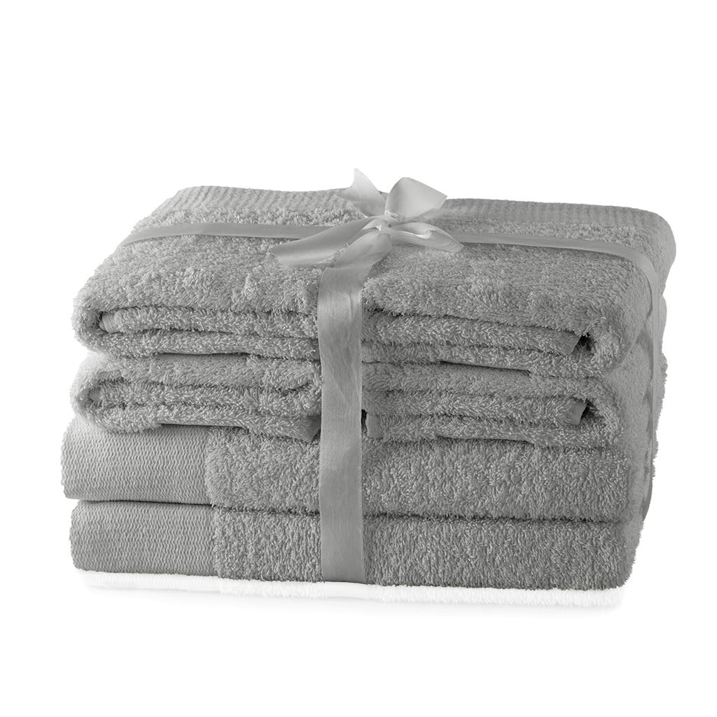 AmeliaHome Amari 6-Piece Cotton Towel Set | Absorbent Silver Grey