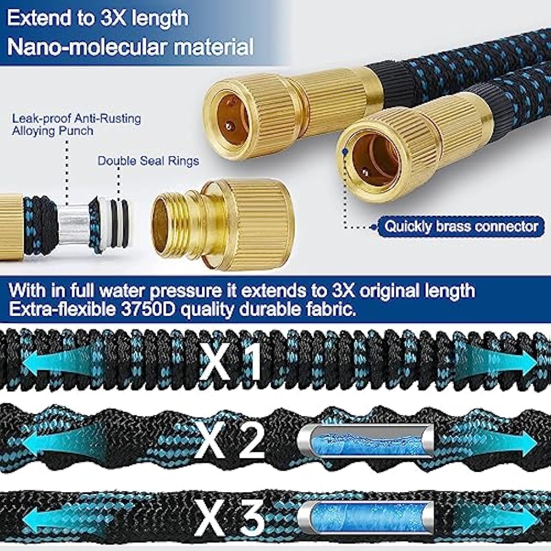 Jolof Store 100FT Expandable Garden Hose – Kink-Free with 10-Way Spray Nozzle