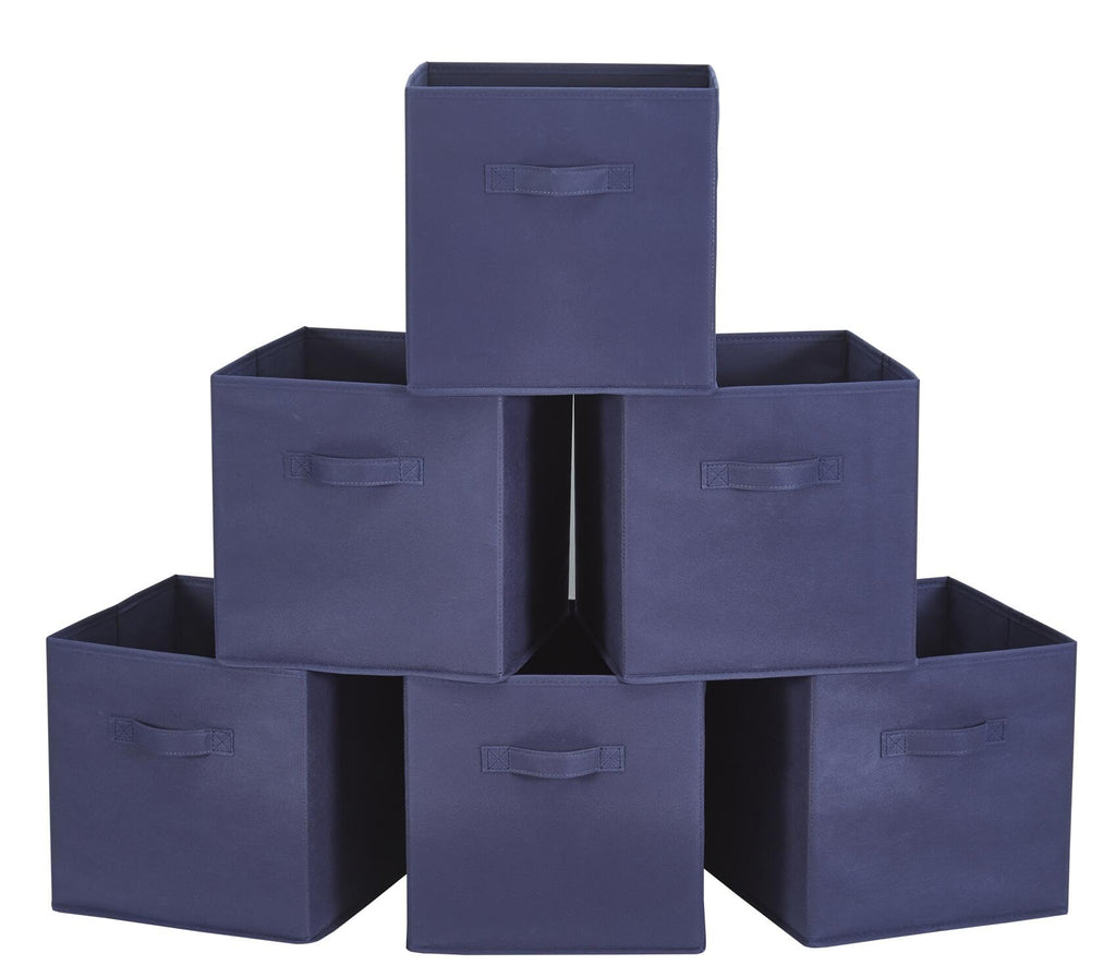 WEBEASY Foldable Storage Cube Basket Bin, Set of 6, 28 x 28 x 28 cm Navy