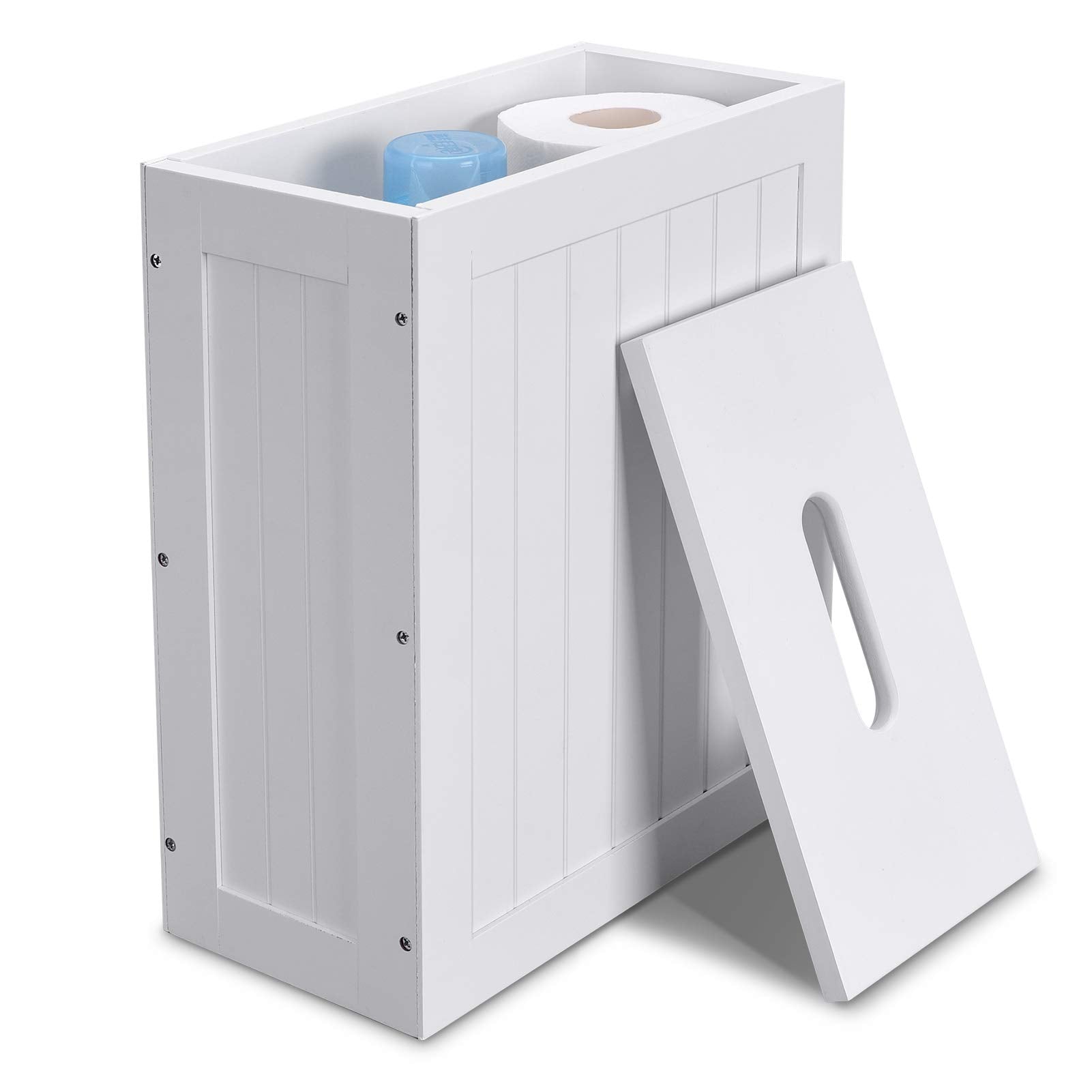 Lantaly Slimline Wooden Bathroom Storage Unit – White Toilet Roll Cabinet