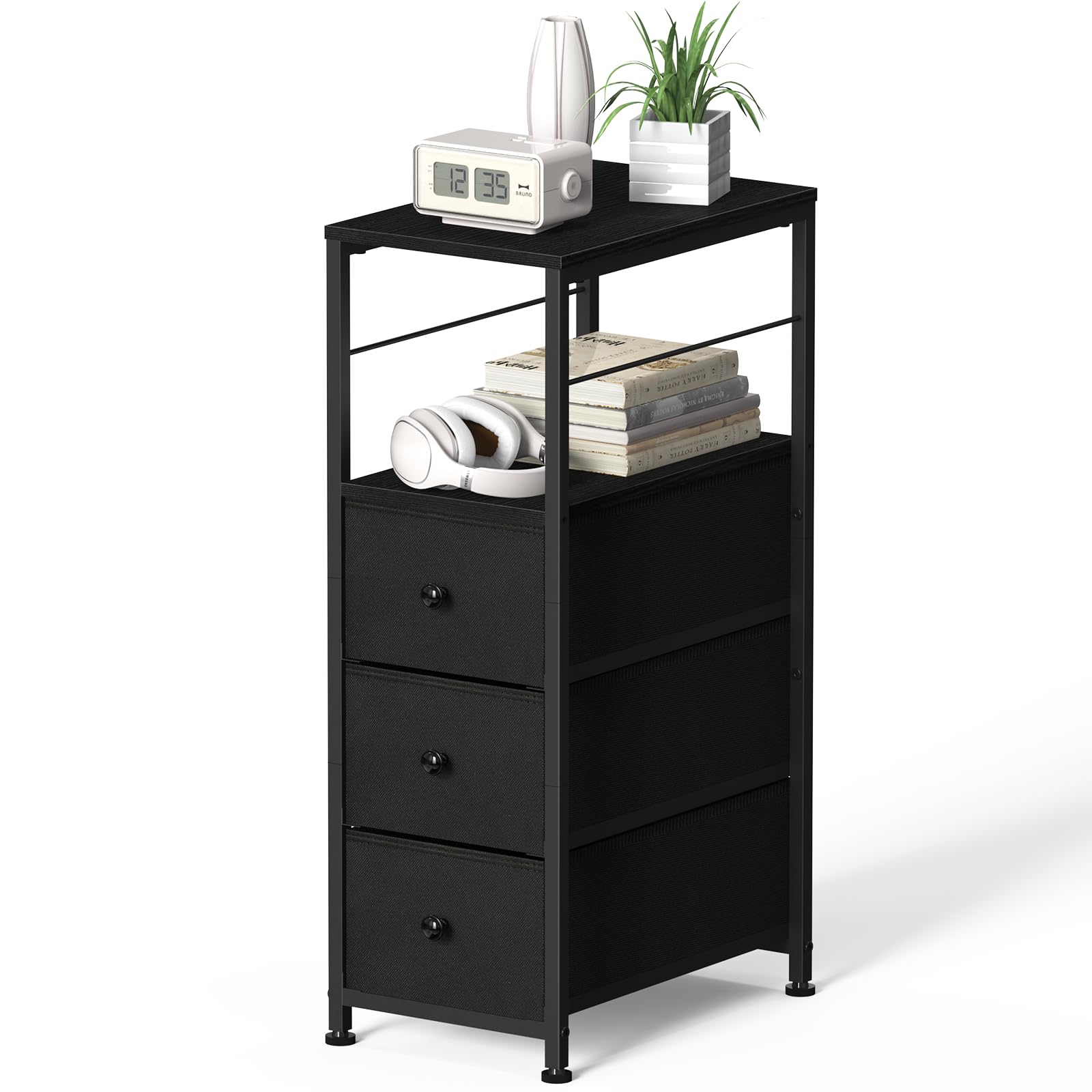 LIANTRAL 4-Tier Narrow Dresser | Slim 3-Drawer Storage Tower with Wood Shelf