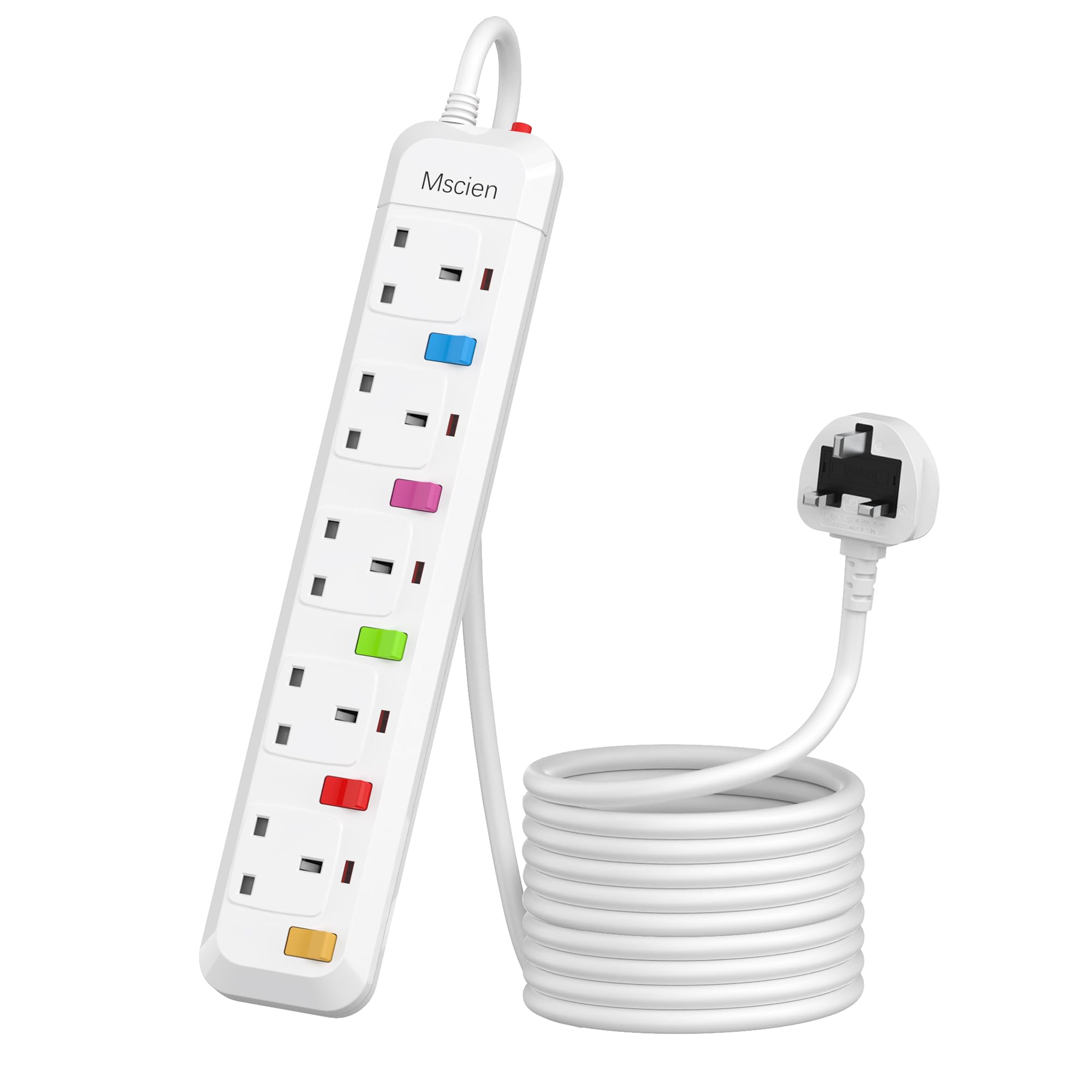 Mscien 5 Way Extension Lead – 6M Surge Protected UK Power Strip
