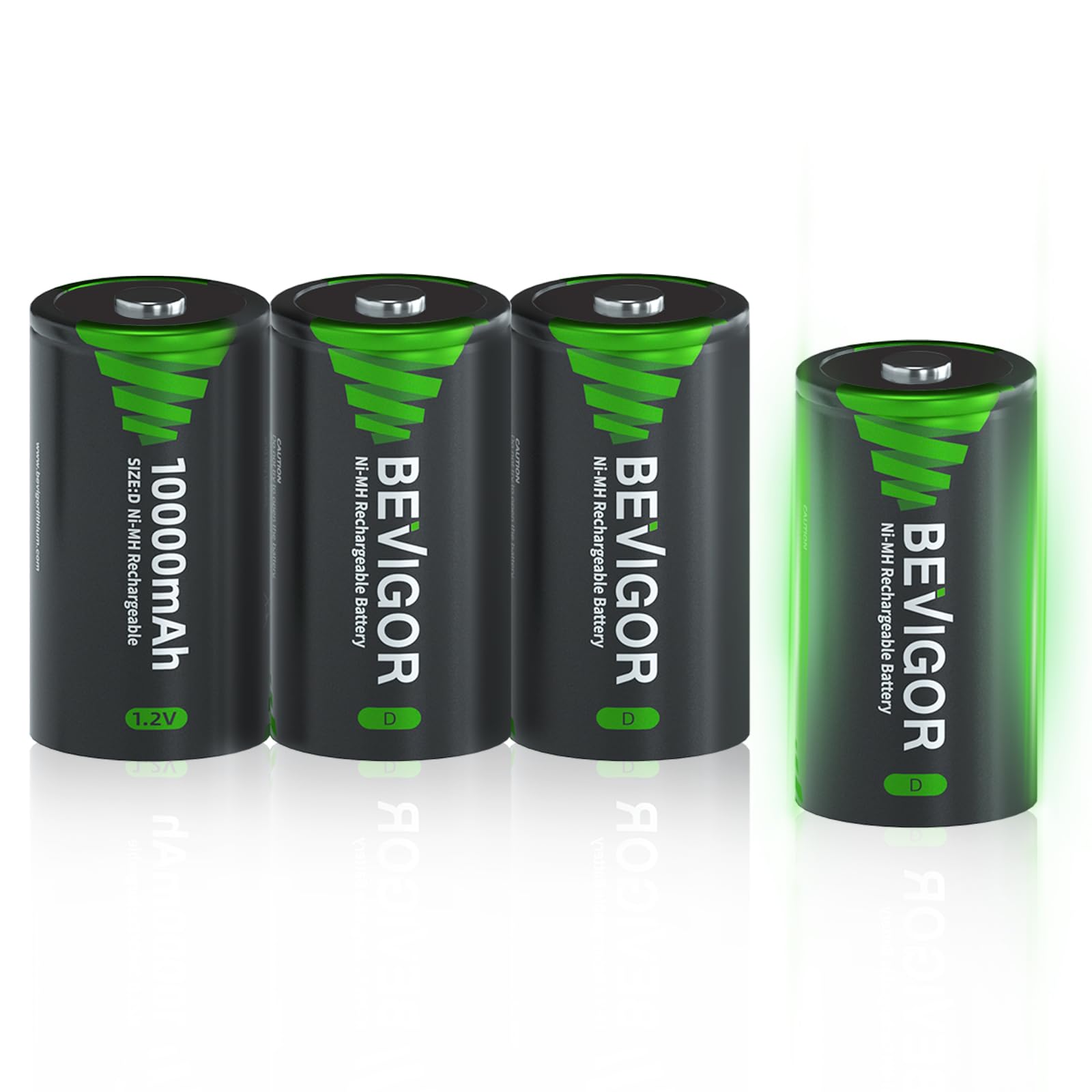 BEVIGOR 10000mAh D Rechargeable Batteries | Ni-MH 1.2V D Cell, 4 Pack