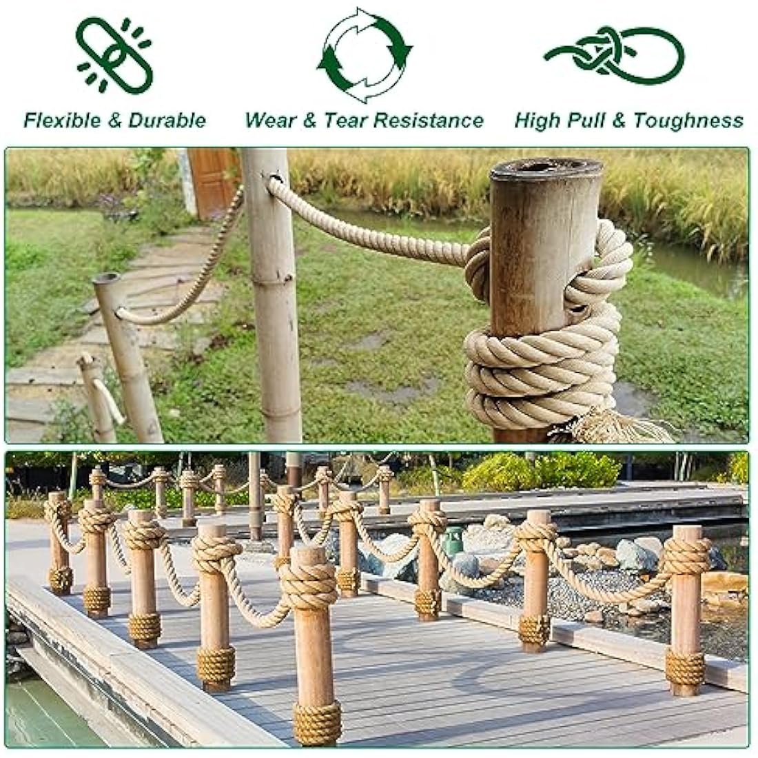 PATIKIL 1.5" x 50 Ft Twisted Manila Jute Rope for Tug of War & Decor