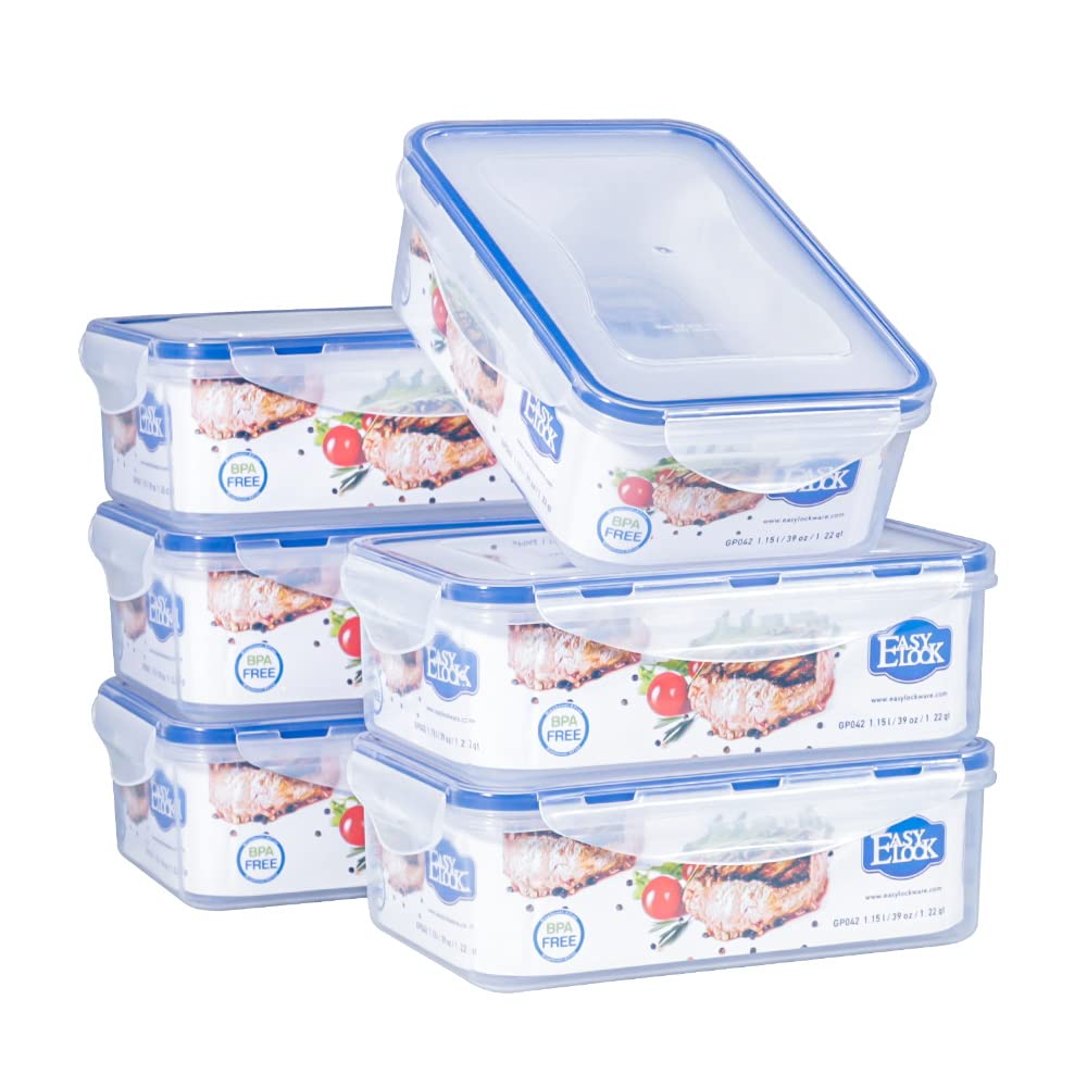 EASYLOCK 6 Pack Airtight Food Storage Containers | 1.15L Leak-proof Blue