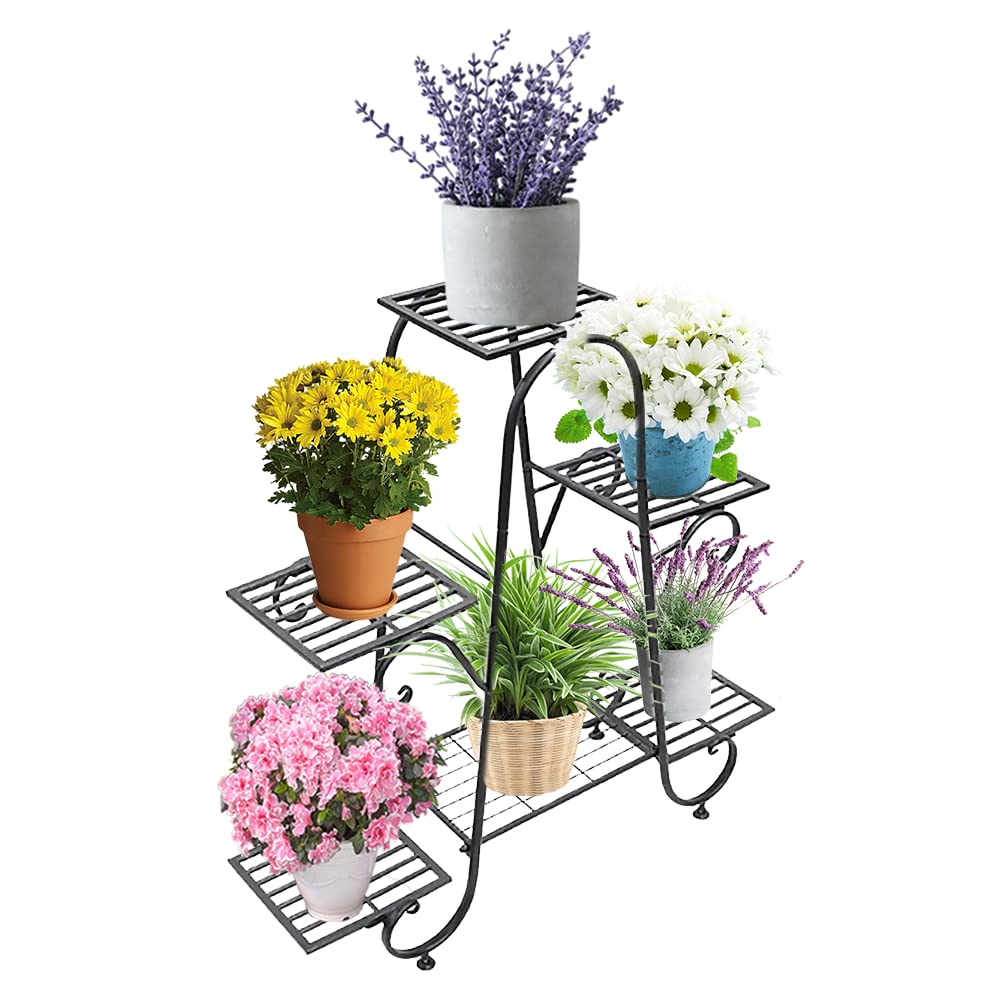 CarolynDesign 6-Tier Metal Plant Stand | Black Indoor Outdoor Shelf