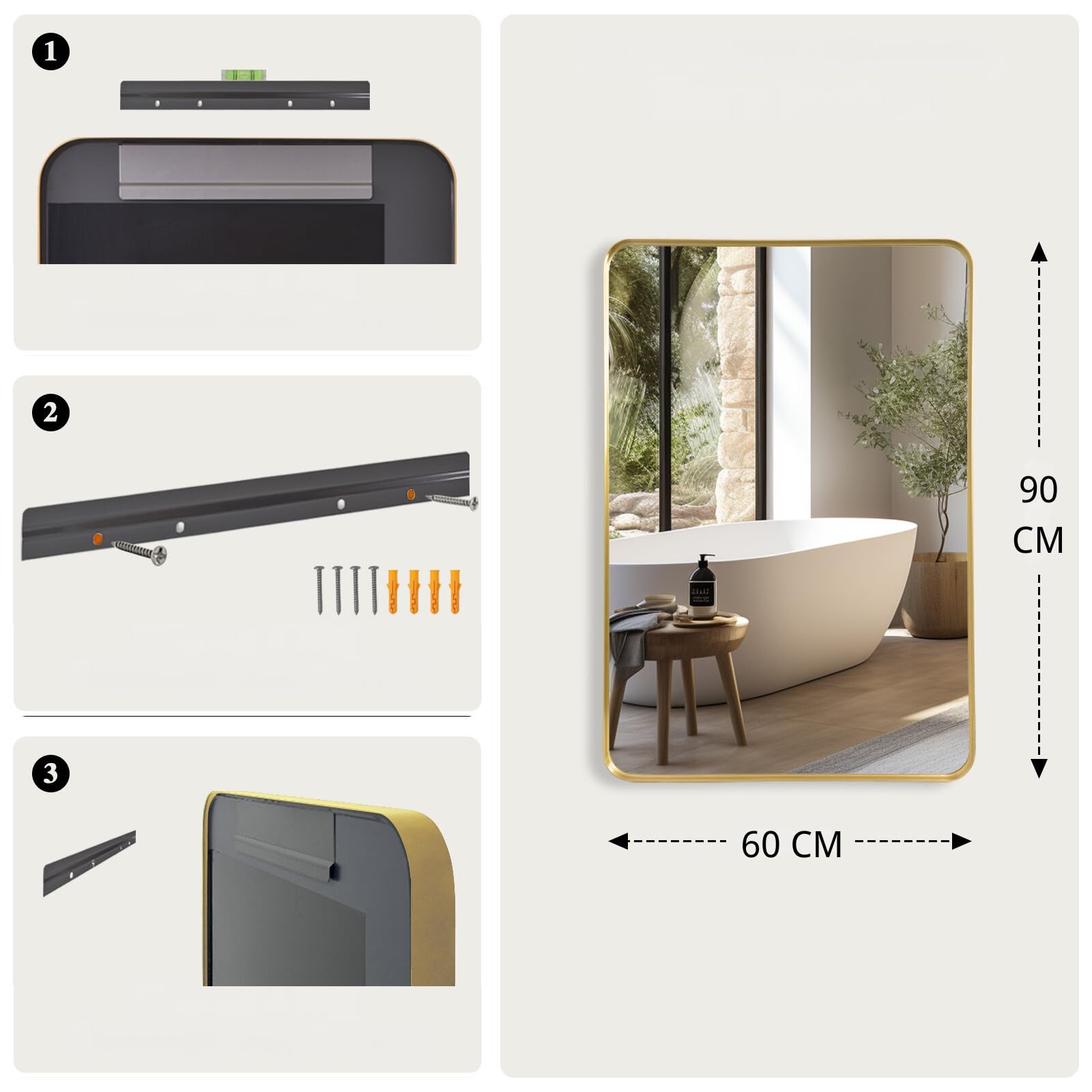 LunaMirror Gold Bathroom Vanity Mirror | 60x90cm Rectangle Wall Decor