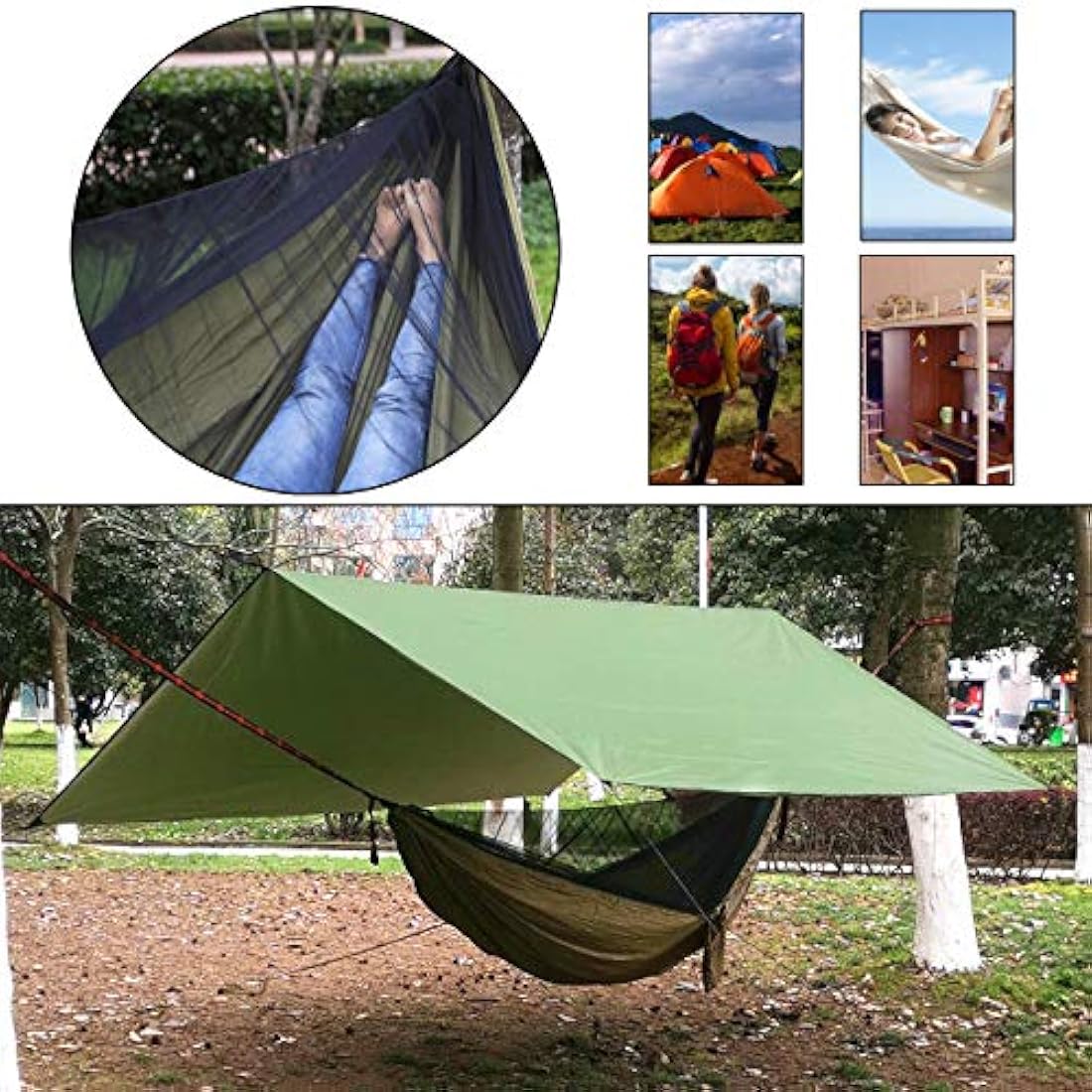 Camping Hammock with Mosquito Net and Waterproof Rainfly
