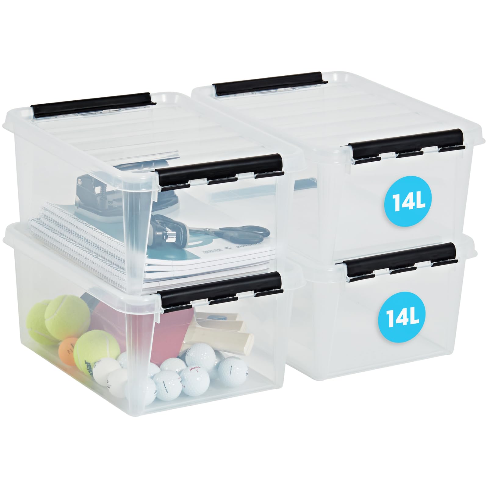 SmartStore 14L Clear Plastic Storage Boxes with Lids | 4 Pack Stackable