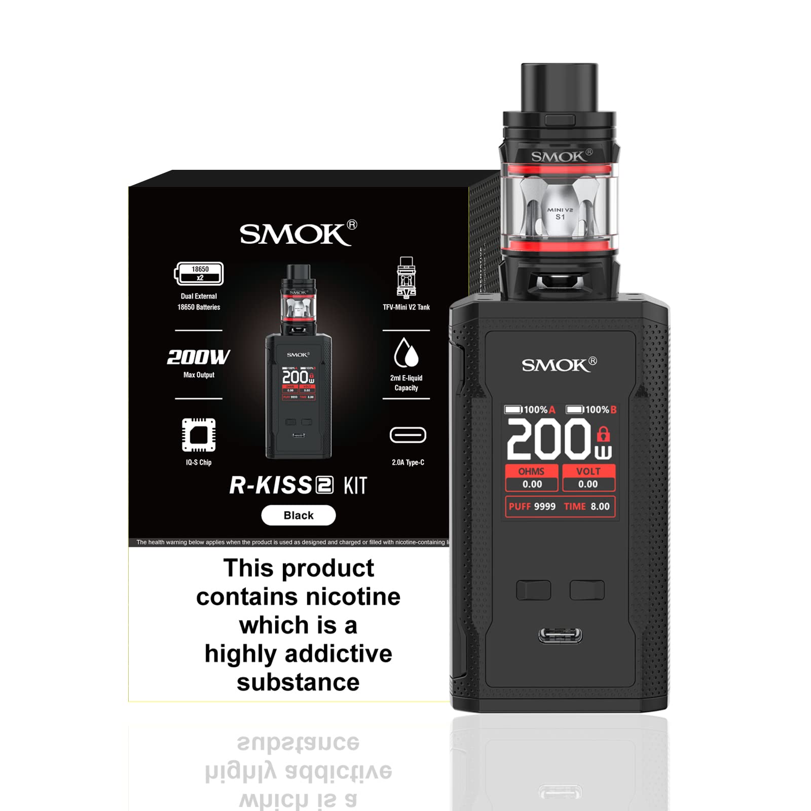 SMOK R-Kiss 2 Vaping Kit | Dual 18650 Sub-Ohm Vape Mod - Black