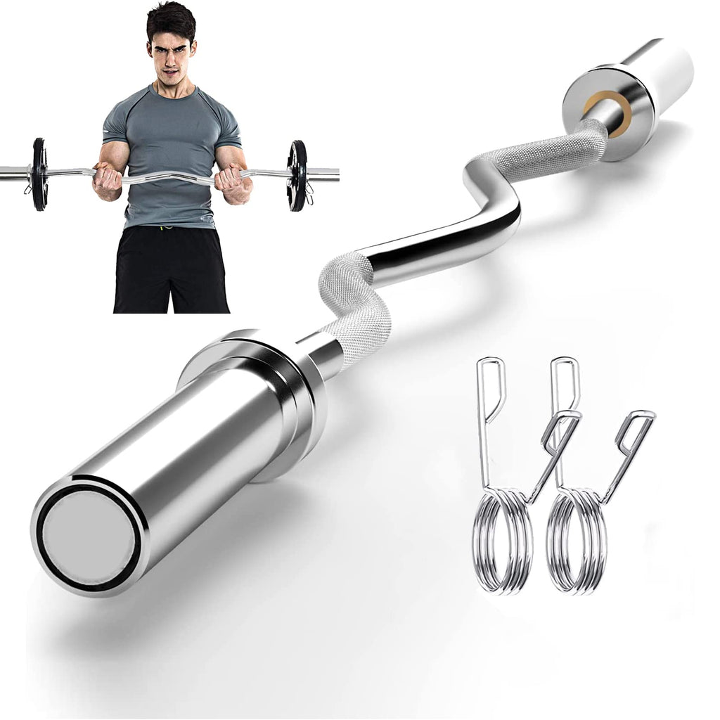Tonchean 47" Olympic EZ Curl Bar | 220lb Capacity Chrome Steel Barbell