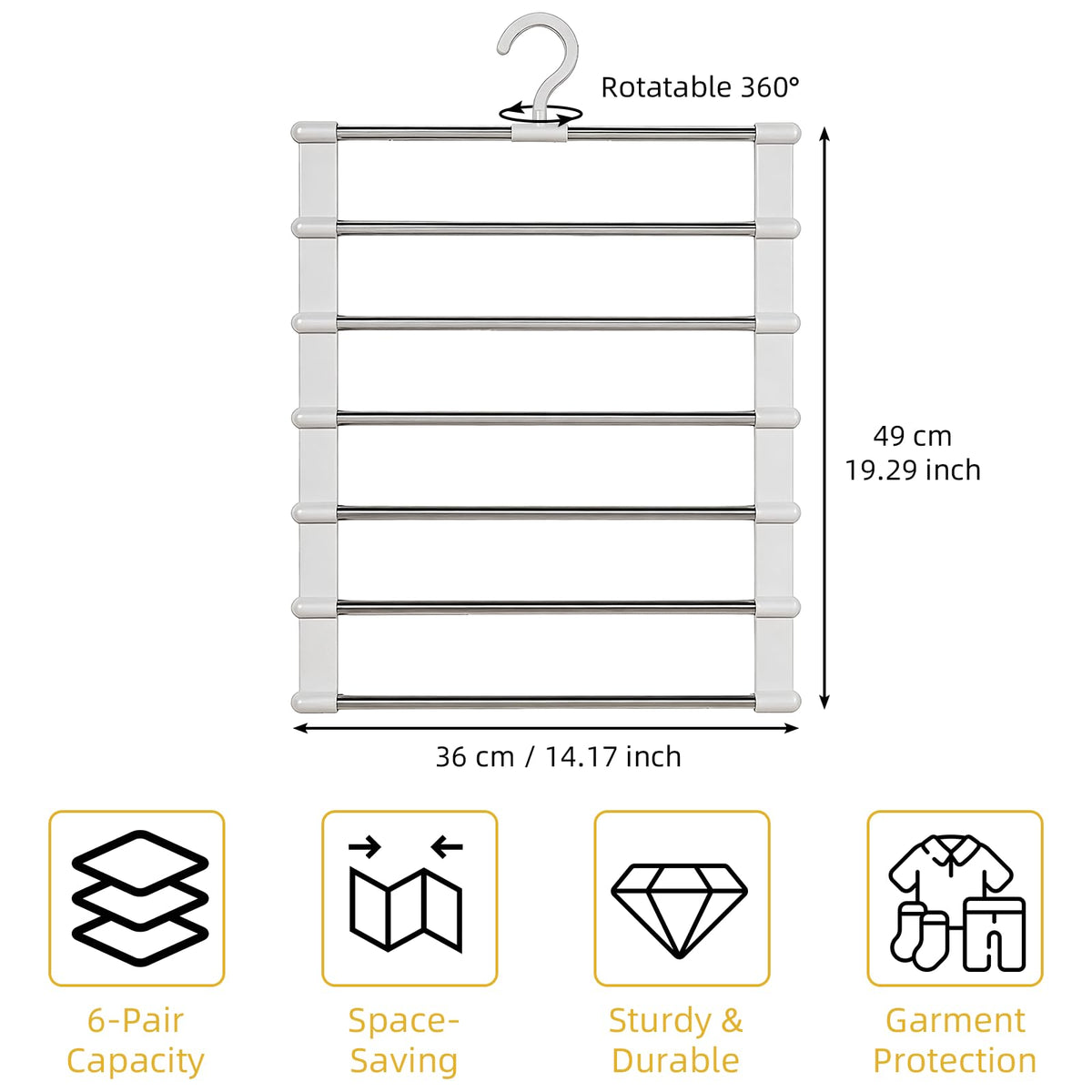 Trouser Hangers Space Saving for Wardrobe Closet, 3 Pack Multi Layer Metal Trouser Hangers for Women, 360° Rotatable Closet Organizer for Skirt - image 4