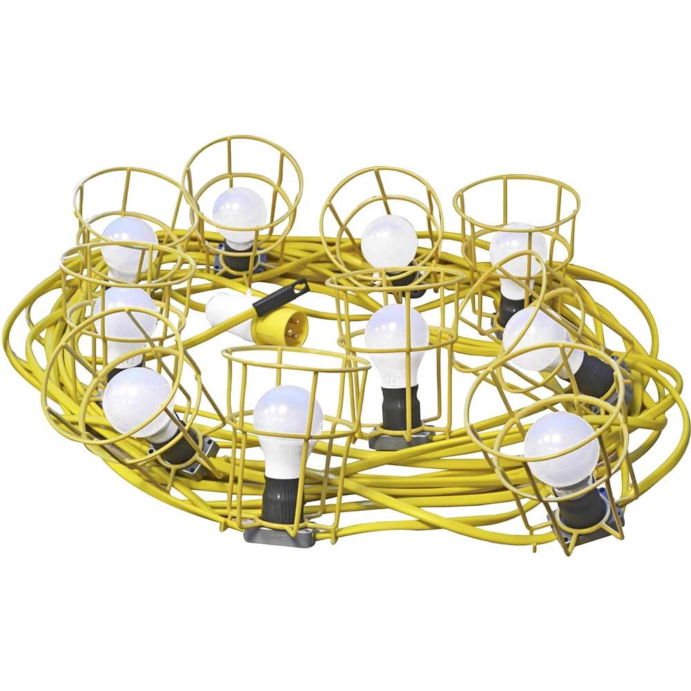 Faithfull 110V Festoon Light Set | 10 E27 Bulbs on 25m Arctic Cable