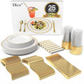 DLux 175-Piece Gold Plastic Dinnerware Set for 25 Guests | Wedding & Party