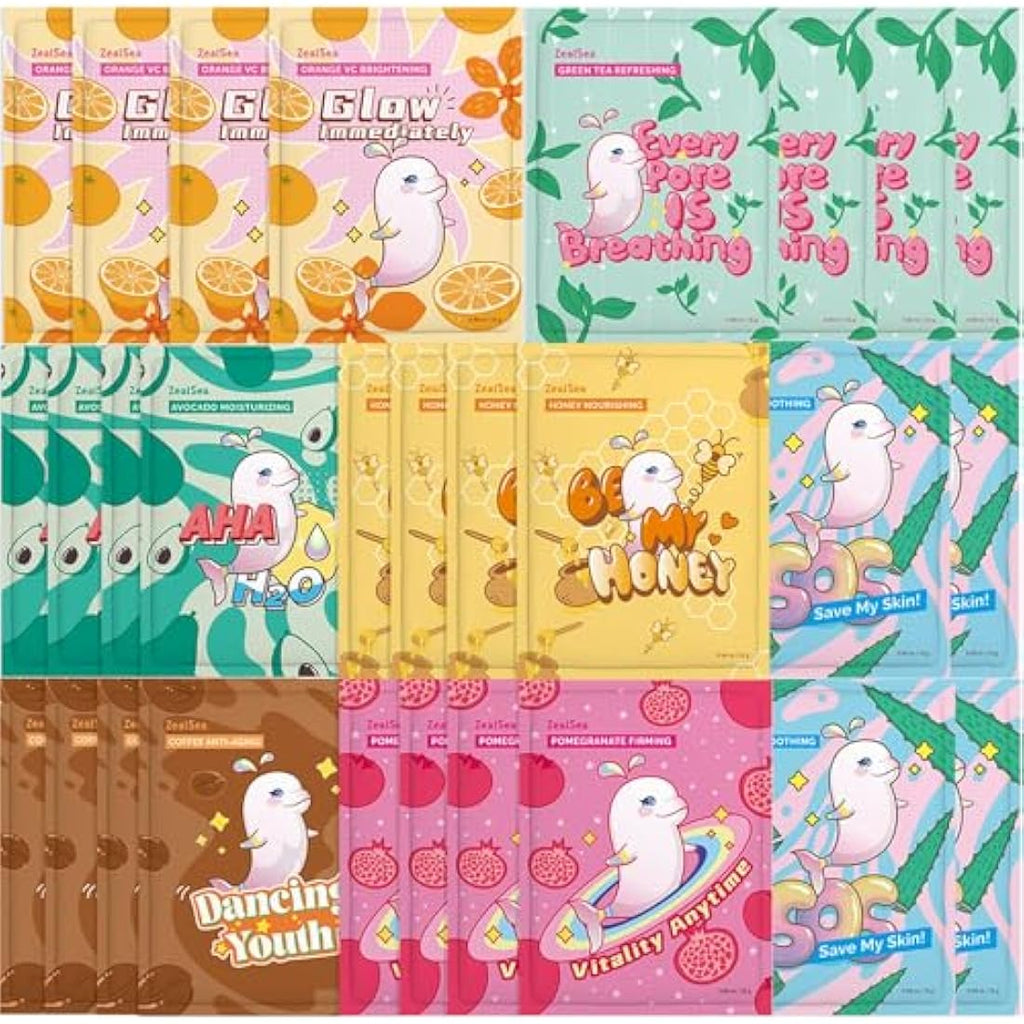 ZealSea Facial Sheet Mask Pack of 28 | Hydrating Cotton Face Masks for Kids