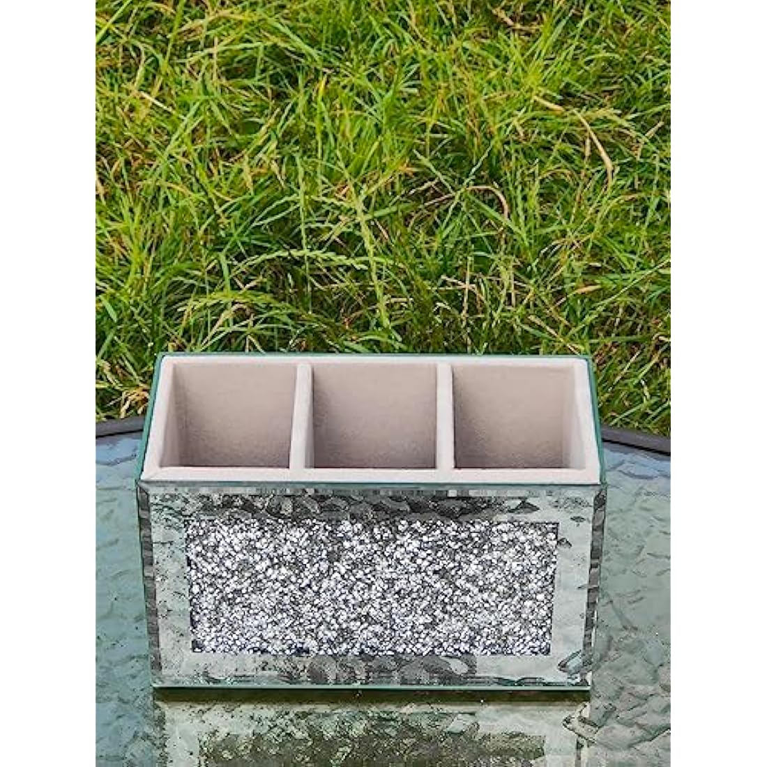 EagleWiz Crushed Diamond Makeup Organiser | 3 Compartment Brush Holder