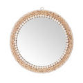 SWTHONY 15 Inch Boho Round Rattan Wall Mirror | Wicker & Wood Bead Decor