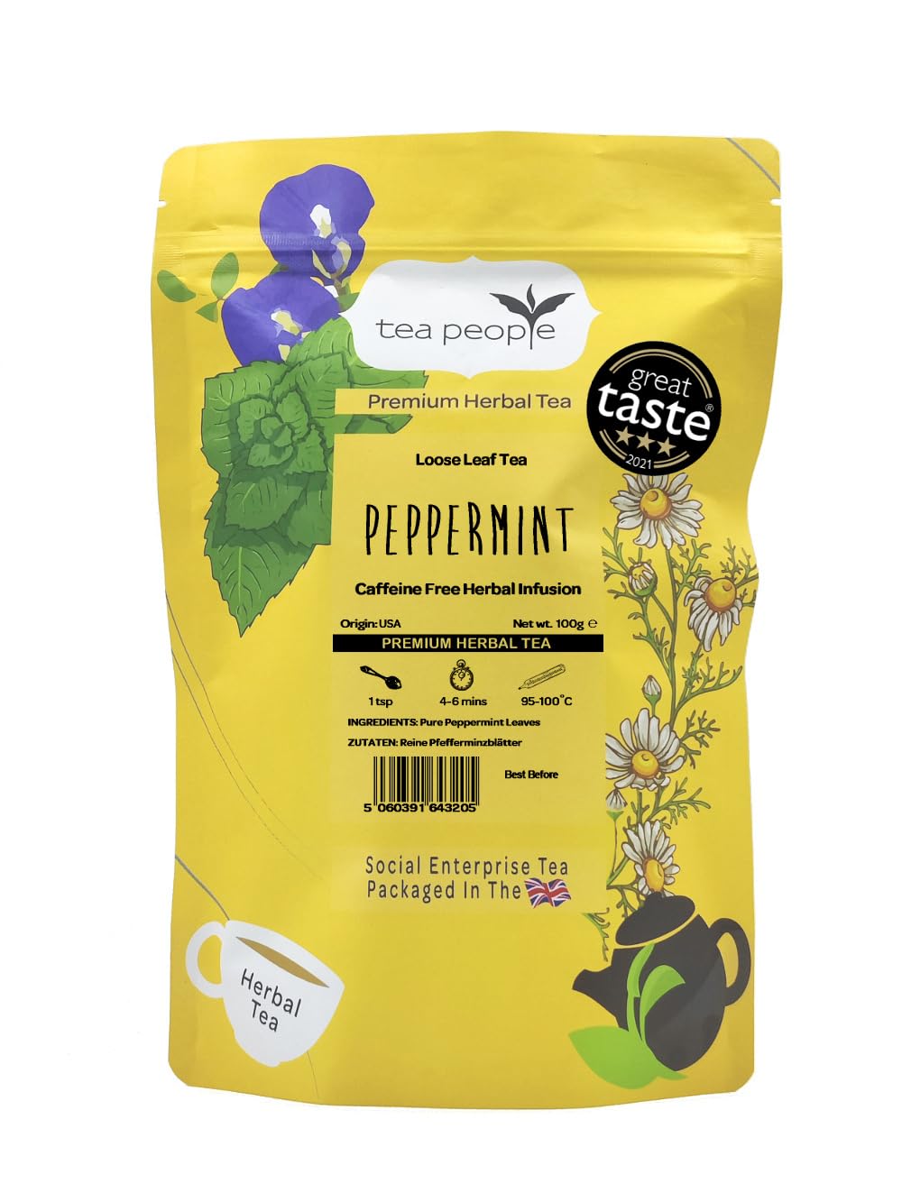 Tea People Peppermint Tea – Loose Leaf Caffeine Free Refill Pack 125g