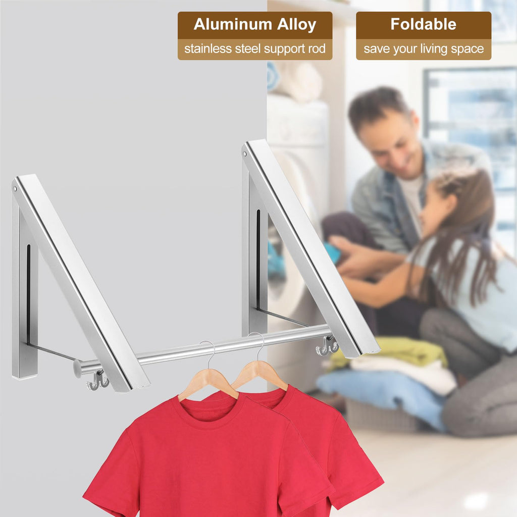 sourcing map 2pcs Retractable Clothes Rack for Laundry, Aluminum Clothes Drying Rack Wall Mounted with 80cm/31 Rod - image 5