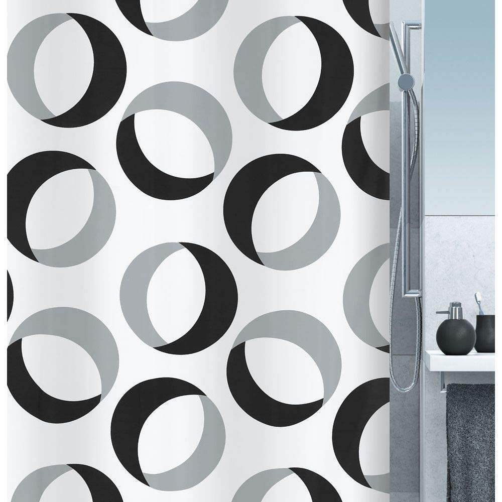 Spirella Polyester Rings Shower Curtain – Grey & Black, 180x200cm