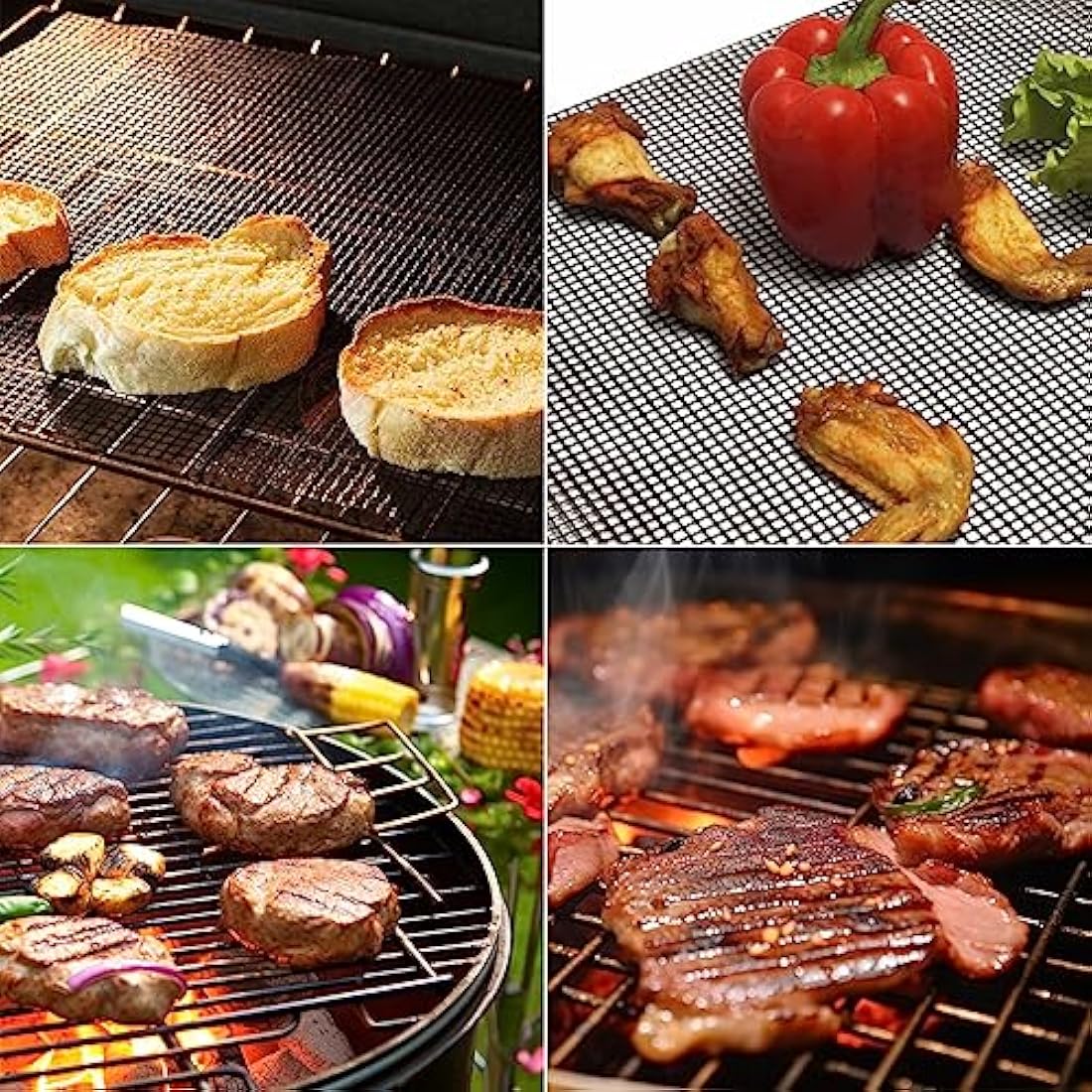 GWHOLE Non-Stick BBQ Grill Mats – 4Pcs Reusable Heat Resistant Sheets