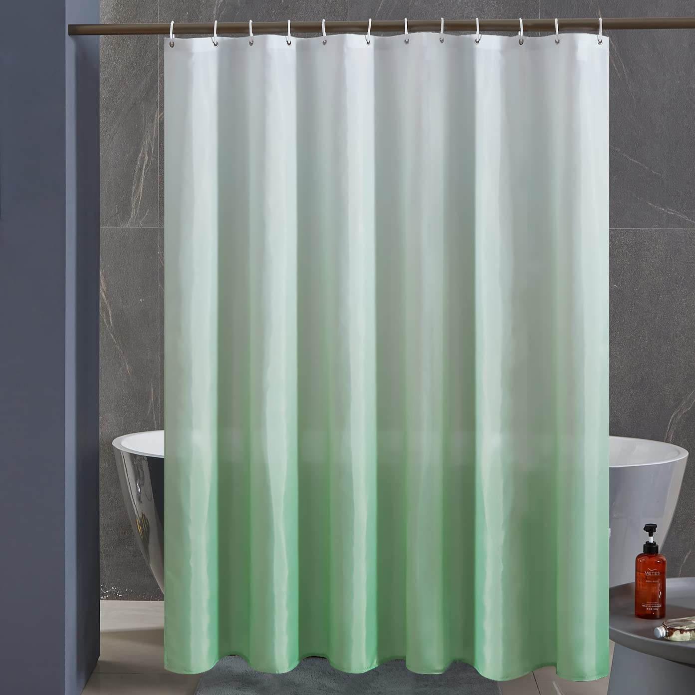 Furlinic Waterproof Shower Curtain – Mould Proof Fabric White to Green